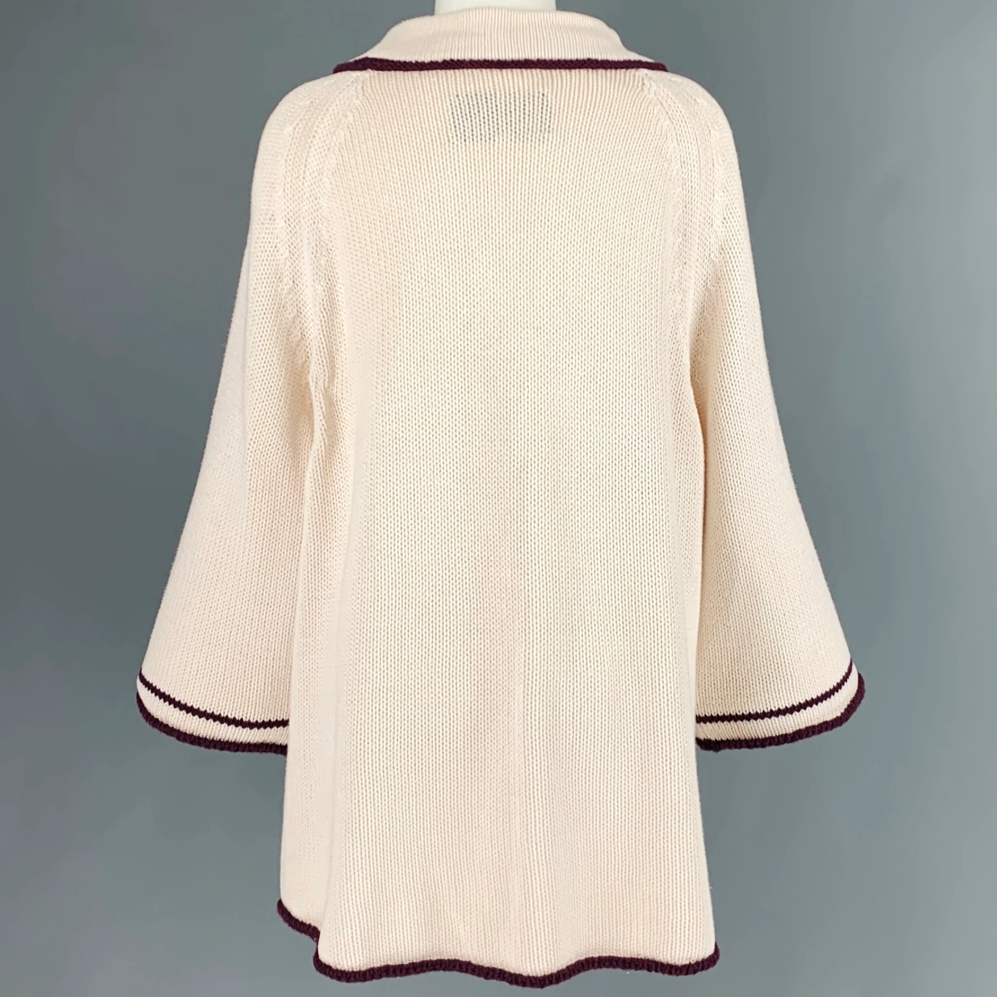 KAPITAL Size One Size Cream Brown Cotton Applique Button Down Cardigan - Image 4