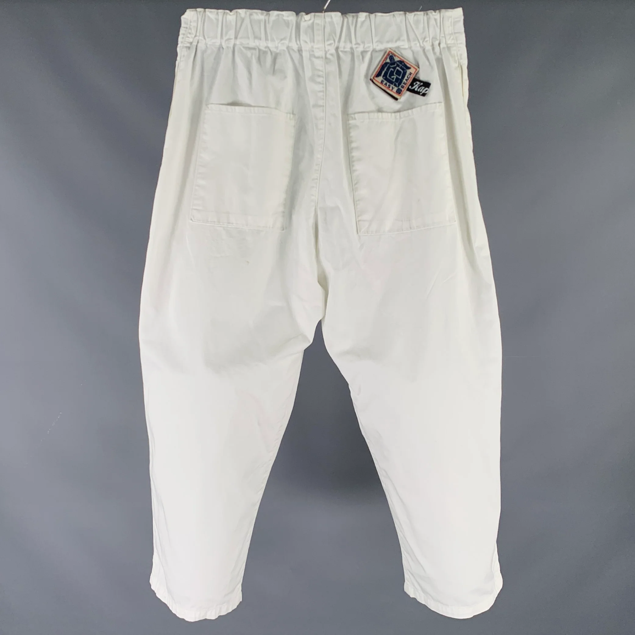 KAPITAL Size S -Easy Beach Go- White Cotton Drop Crotch Casual Pants - Image 3