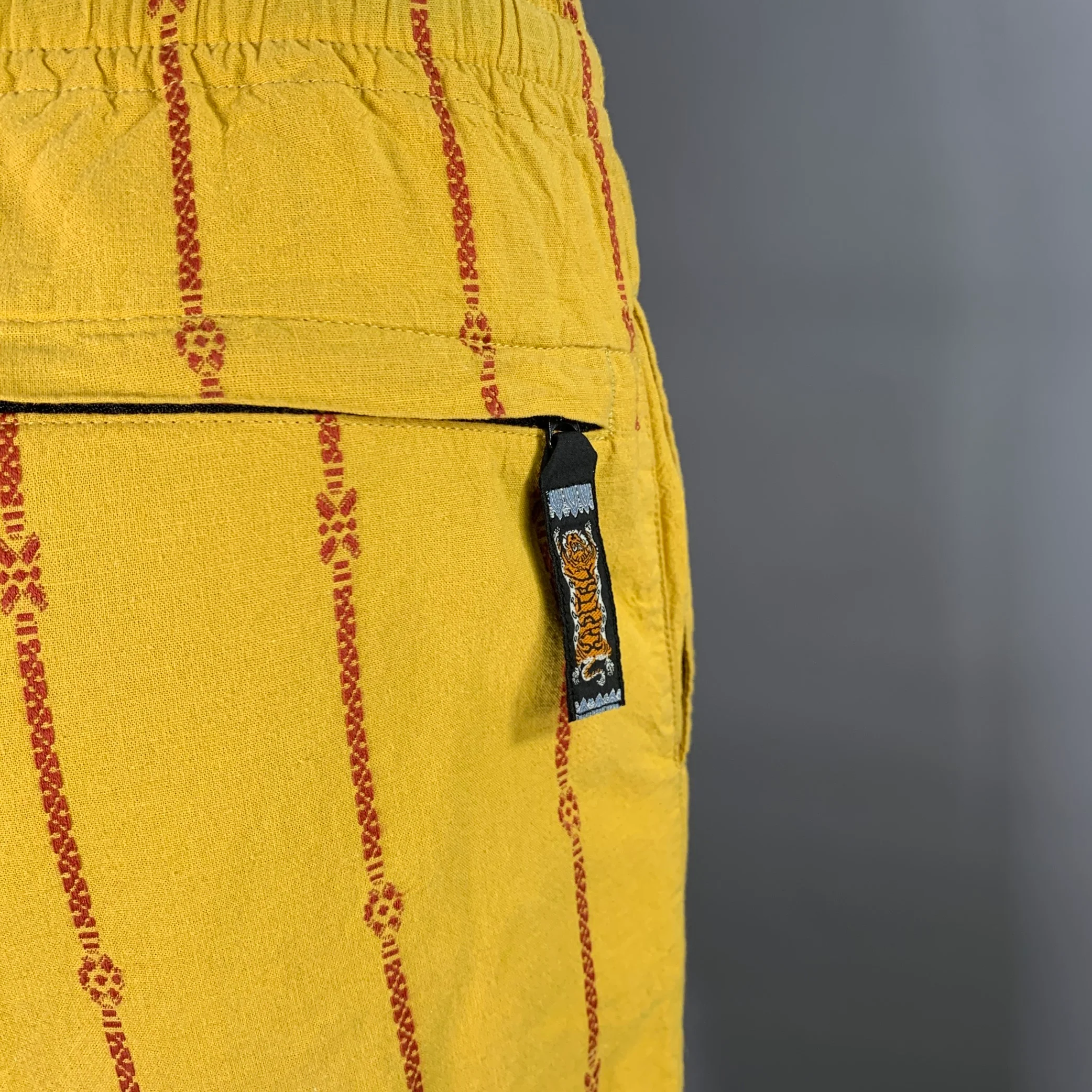 KAPITAL Size S Yellow Red Cotton Linen K2103LP029 YELL Stripe Casual Pants - Image 2