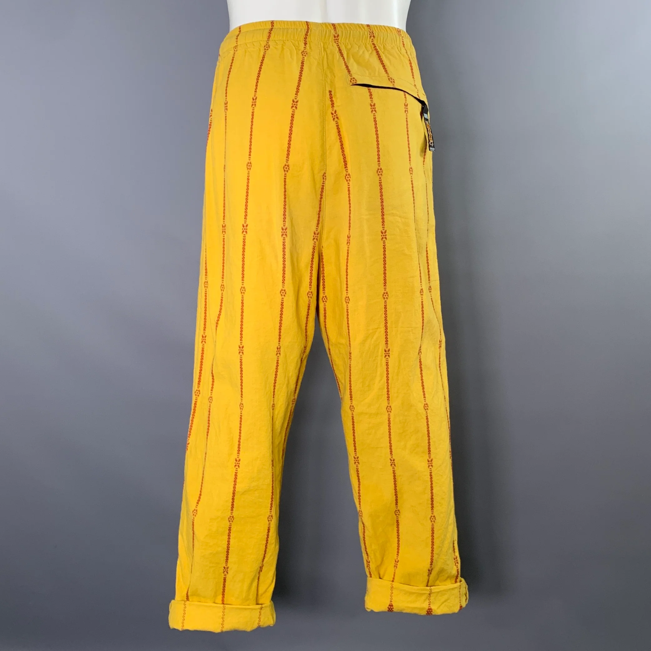 KAPITAL Size S Yellow Red Cotton Linen K2103LP029 YELL Stripe Casual Pants - Image 3