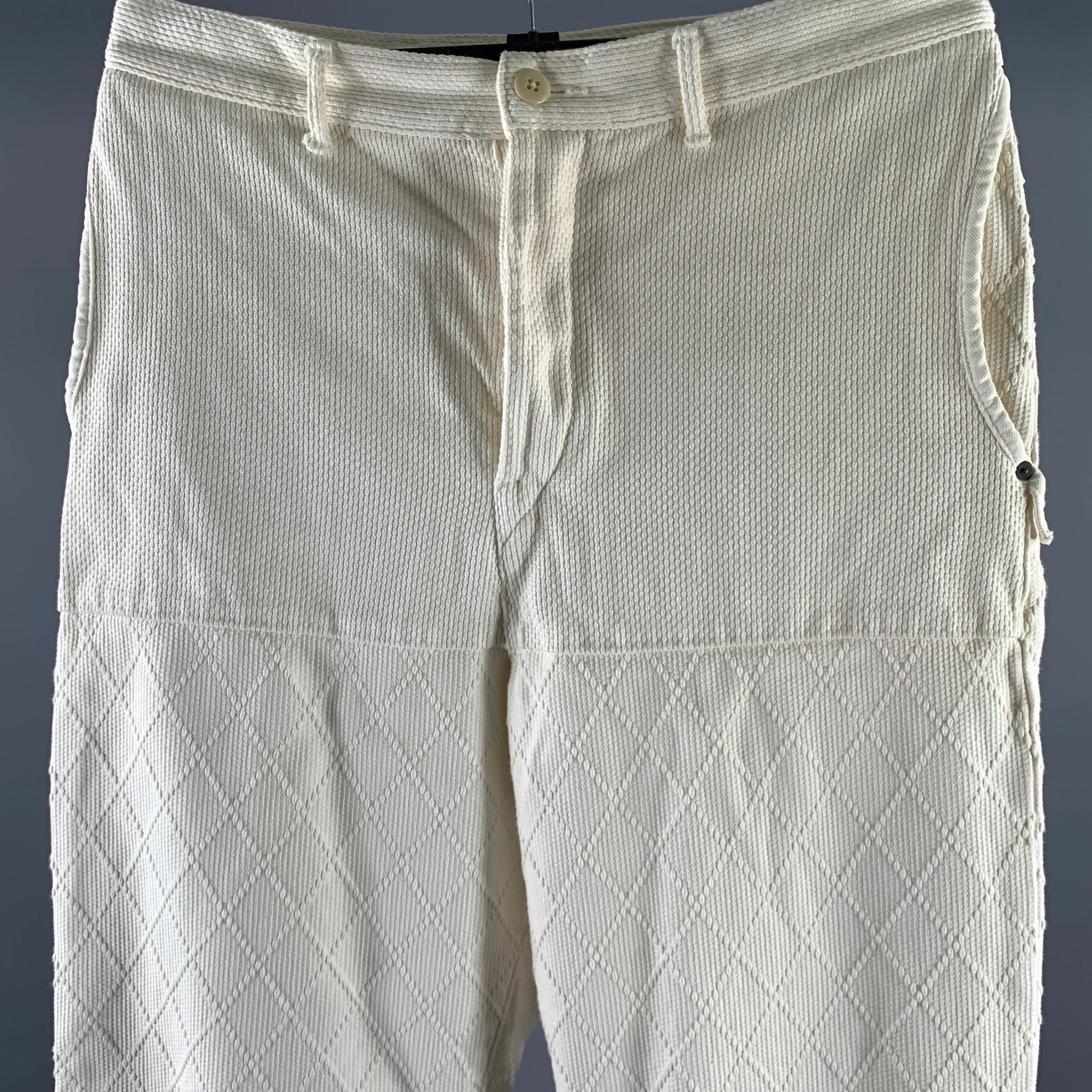 KAPITAL Size XL Cream Diamond Cotton Button Fly Casual Pants - Image 2