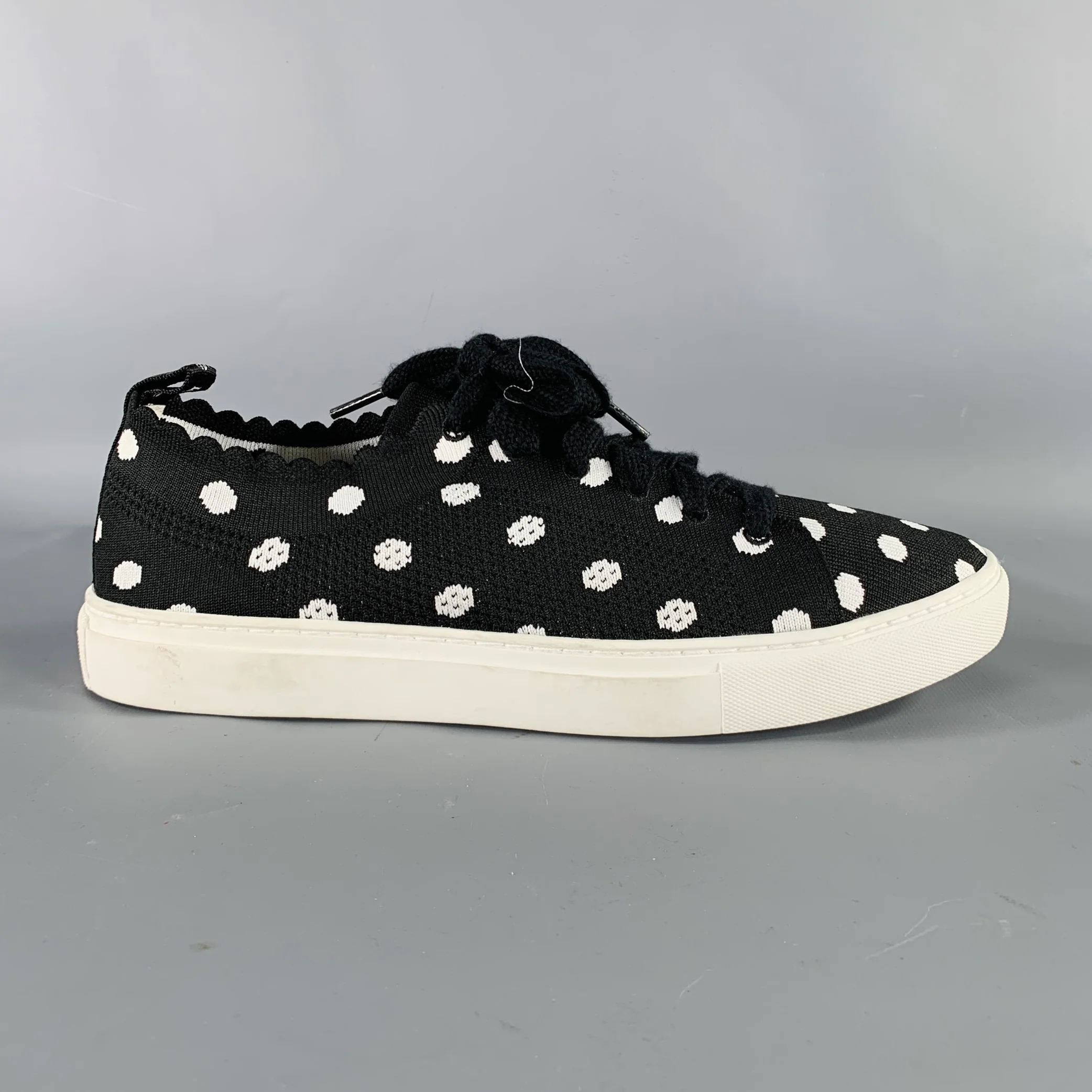 KATE SPADE Size 9.5 Black White Nylon Polka Dot Scallop Trim Sneakers - Image 2