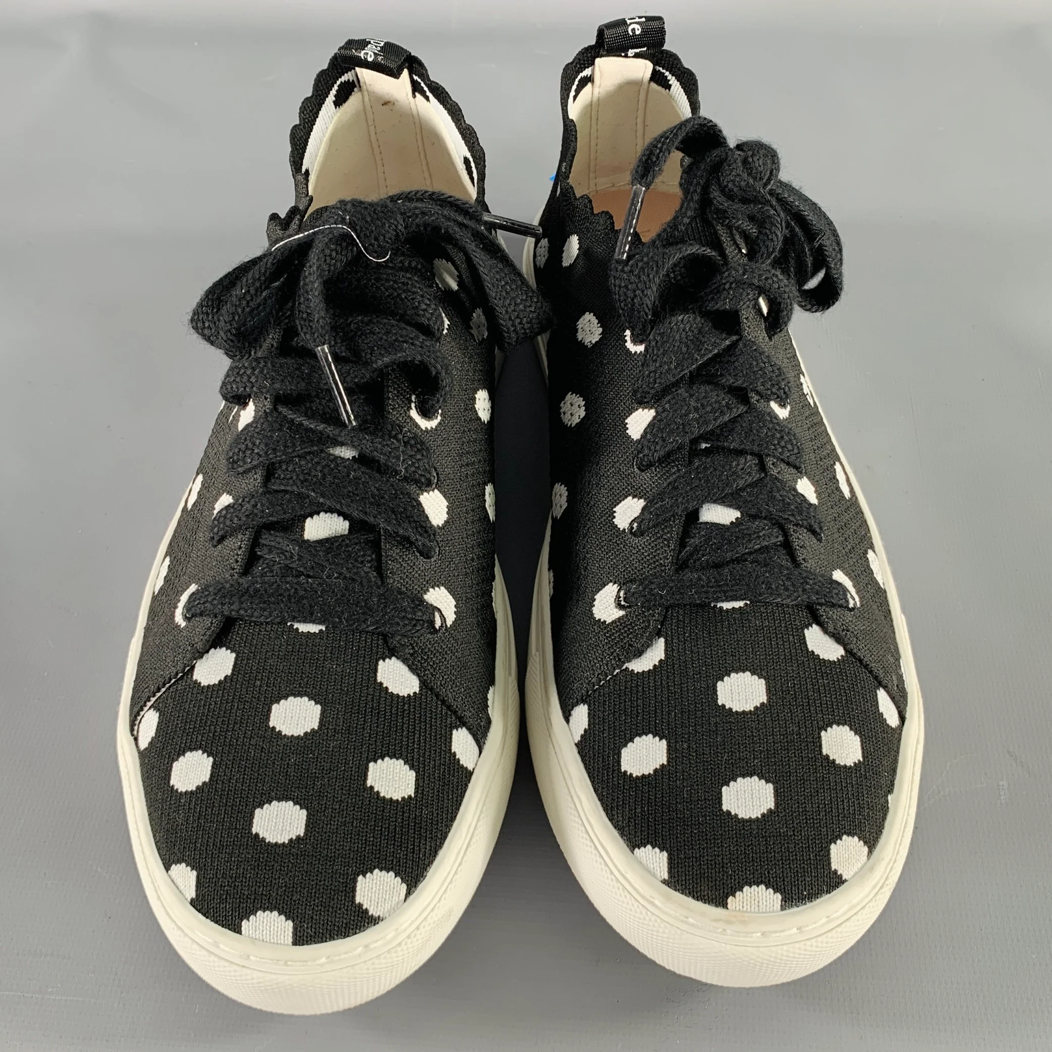 KATE SPADE Size 9.5 Black White Nylon Polka Dot Scallop Trim Sneakers - Image 4