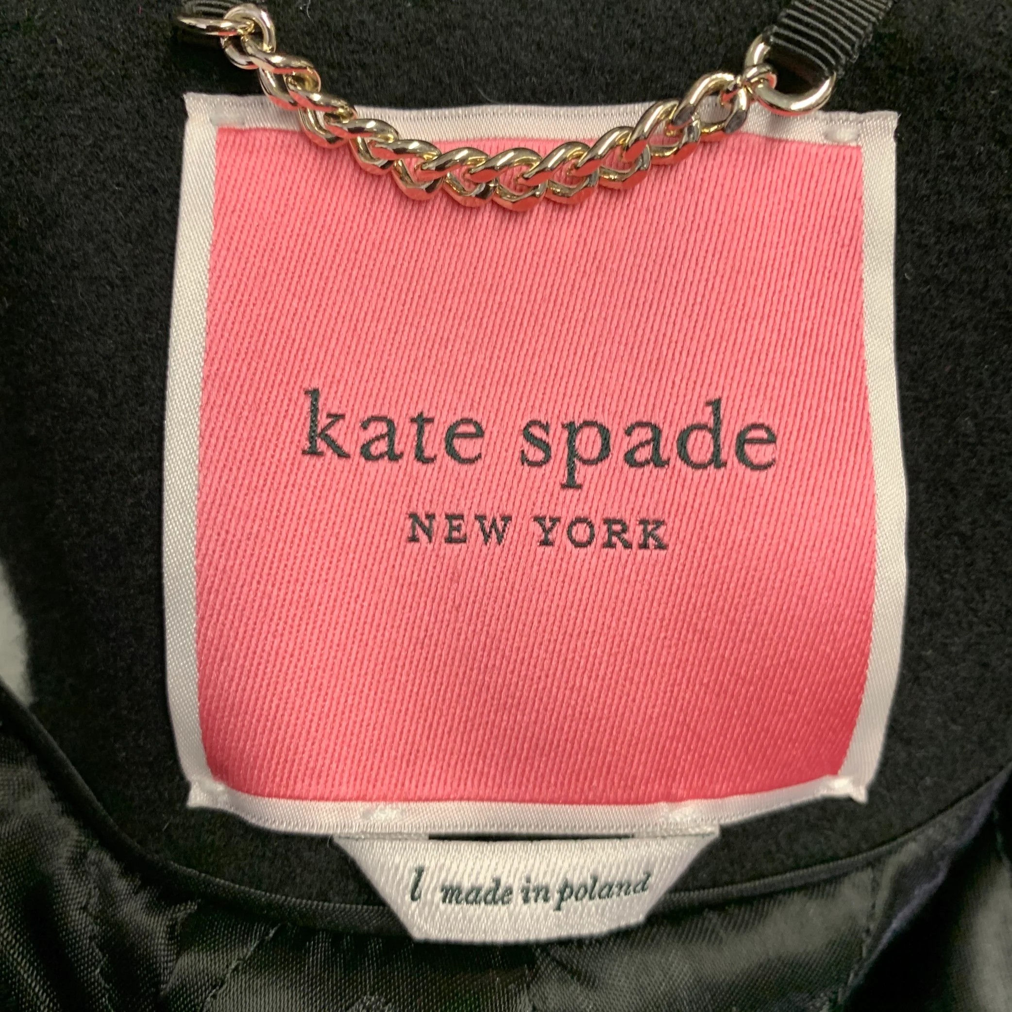 KATE SPADE Size L Black White Wool Blend Polka Dot Collarless Coat - Image 6