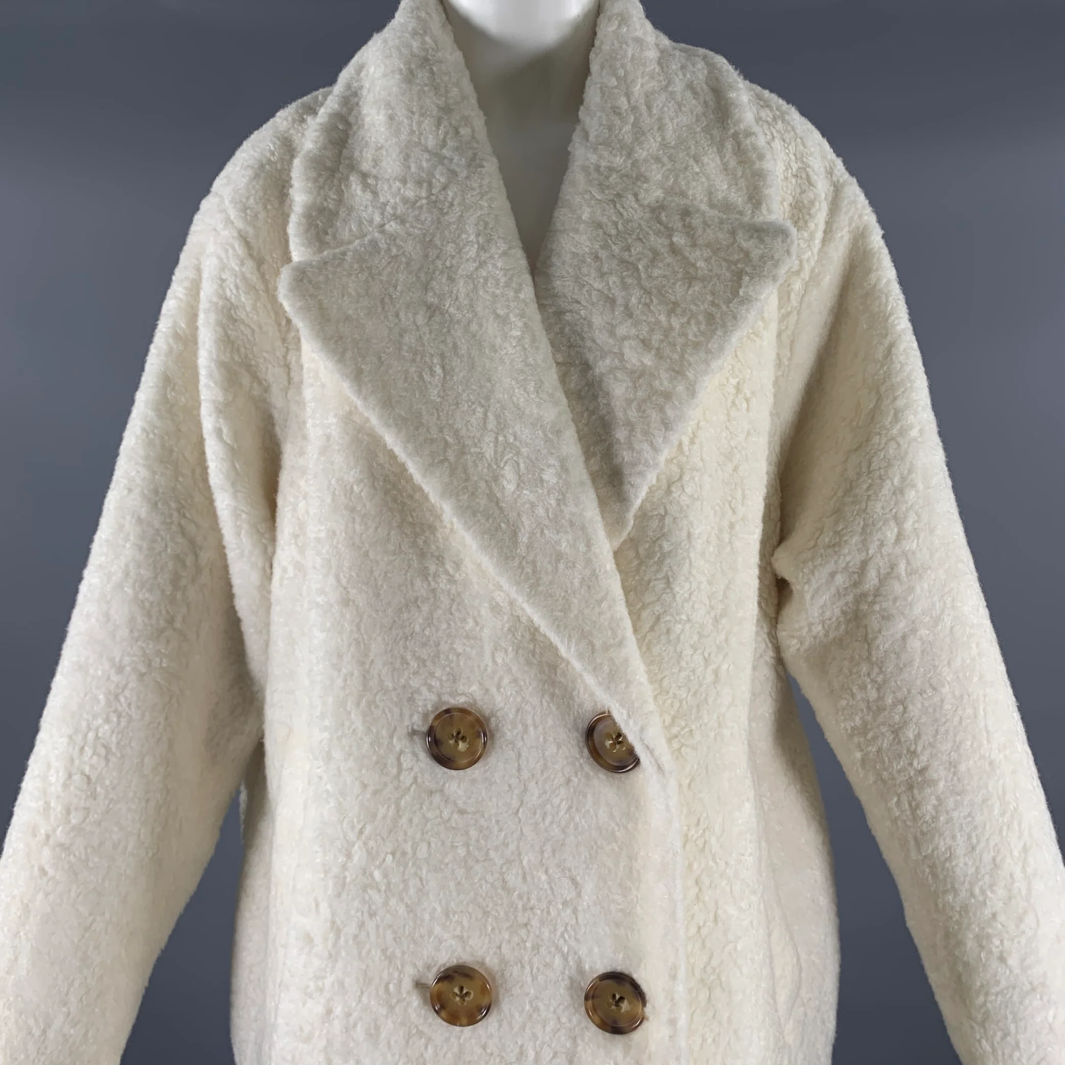 KATE SPADE Size XL Cream Acrylic Blend Faux Fur Peacoat - Image 2