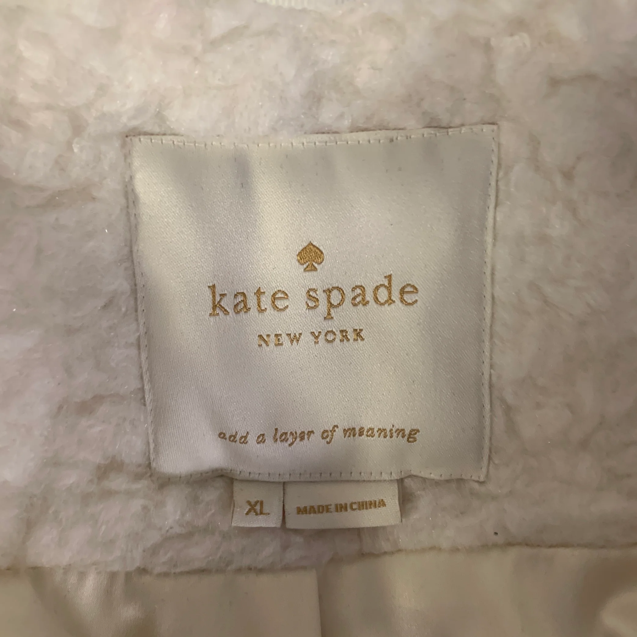 KATE SPADE Size XL Cream Acrylic Blend Faux Fur Peacoat - Image 5
