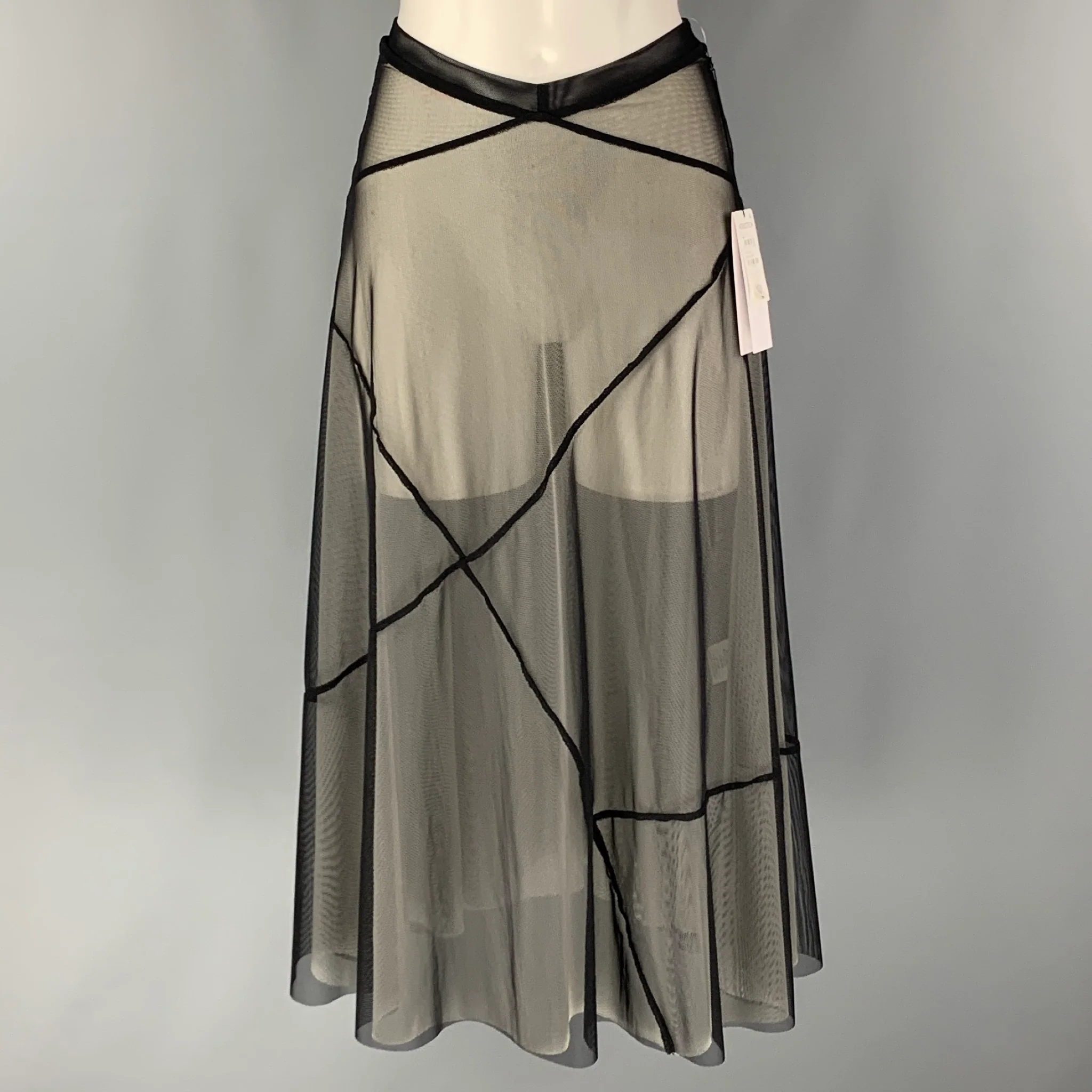 KATHRYN BOWEN Size 2 Black White Nylon Spandex See Through A-Line Skirt