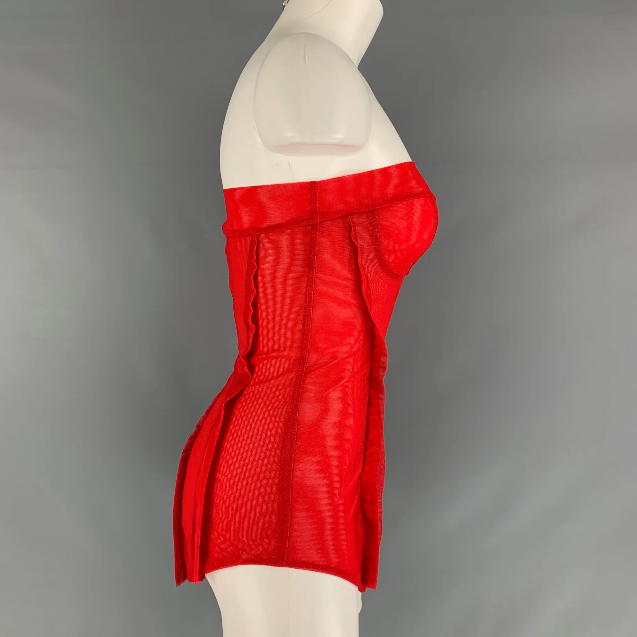 KATHRYN BOWEN Size 2 Red Nylon Spandex Mesh Bustier Dress Top - Image 3