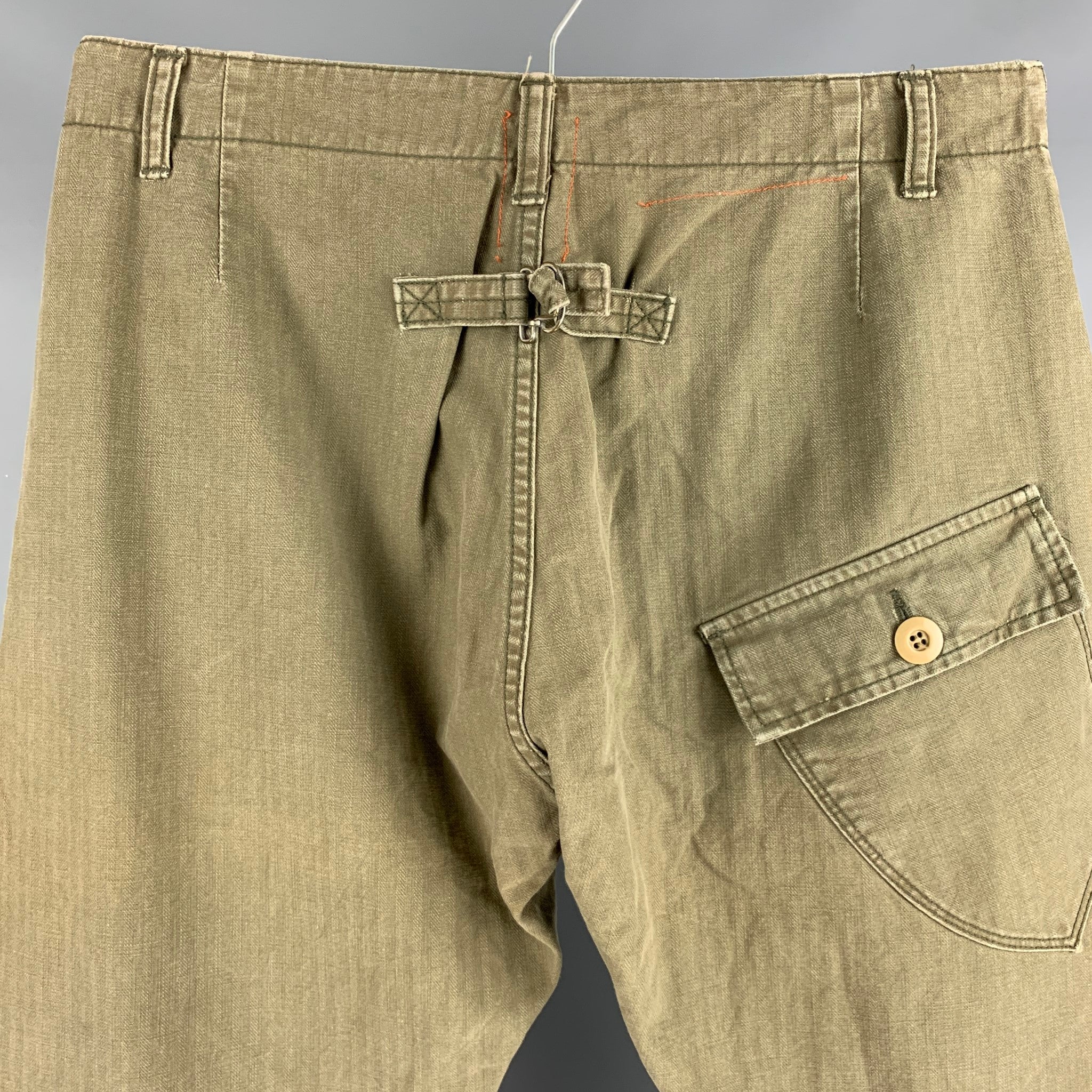 KATOTOOL PROJECT Size 32 Green Herringbone Cotton Button Fly Casual Pants - Image 4