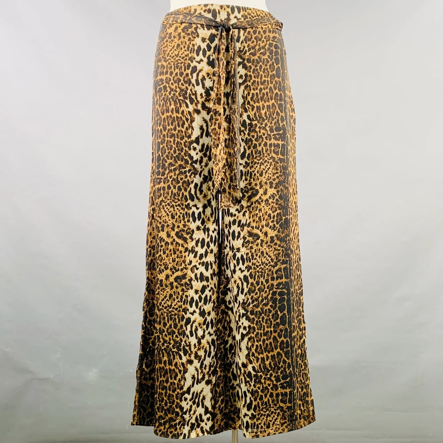 KAY CELINE Size L Black Beige Polyester Animal Print Wide Leg Dress Pants