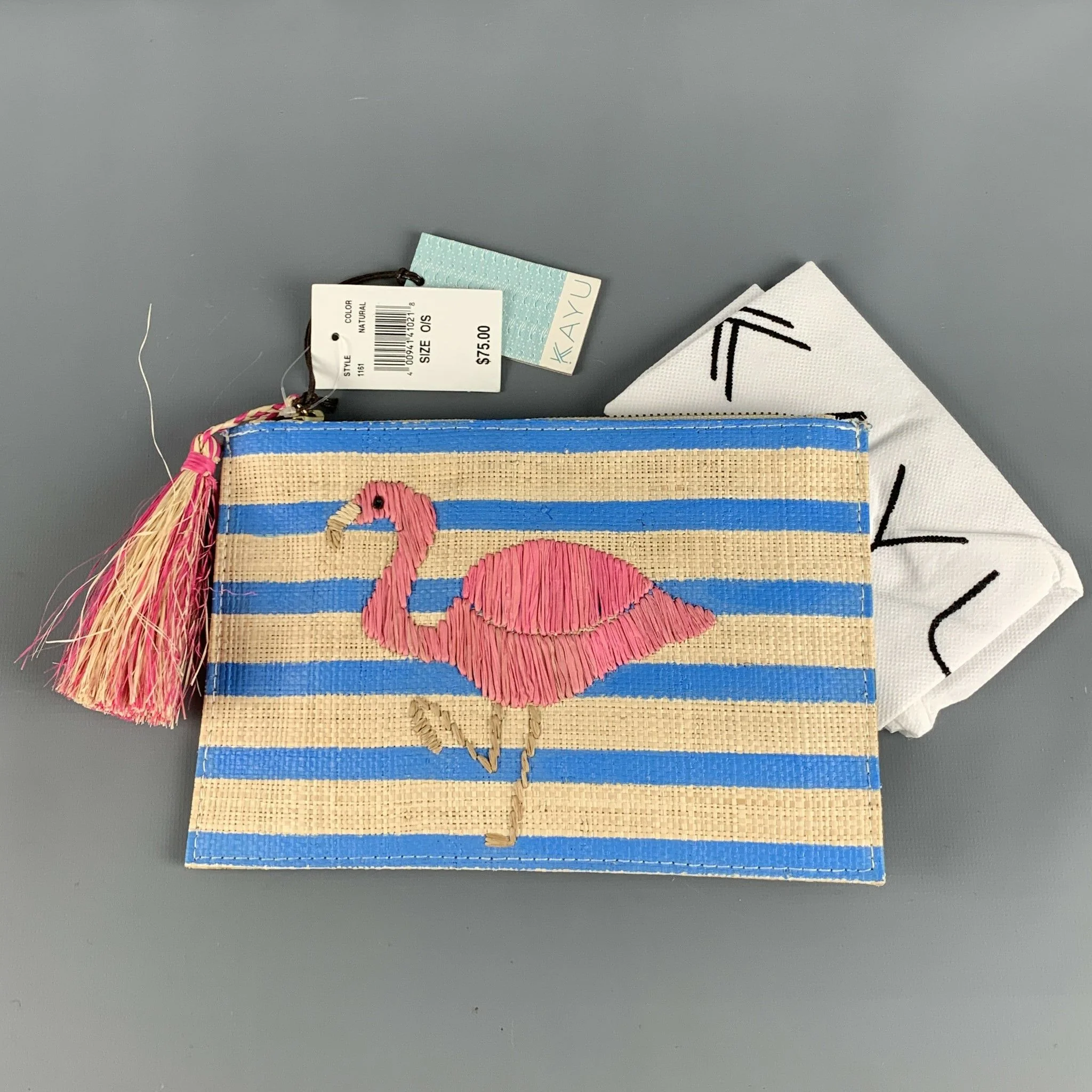 KAYU Blue Natural Stripe Straw Pouch Handbag - Image 5