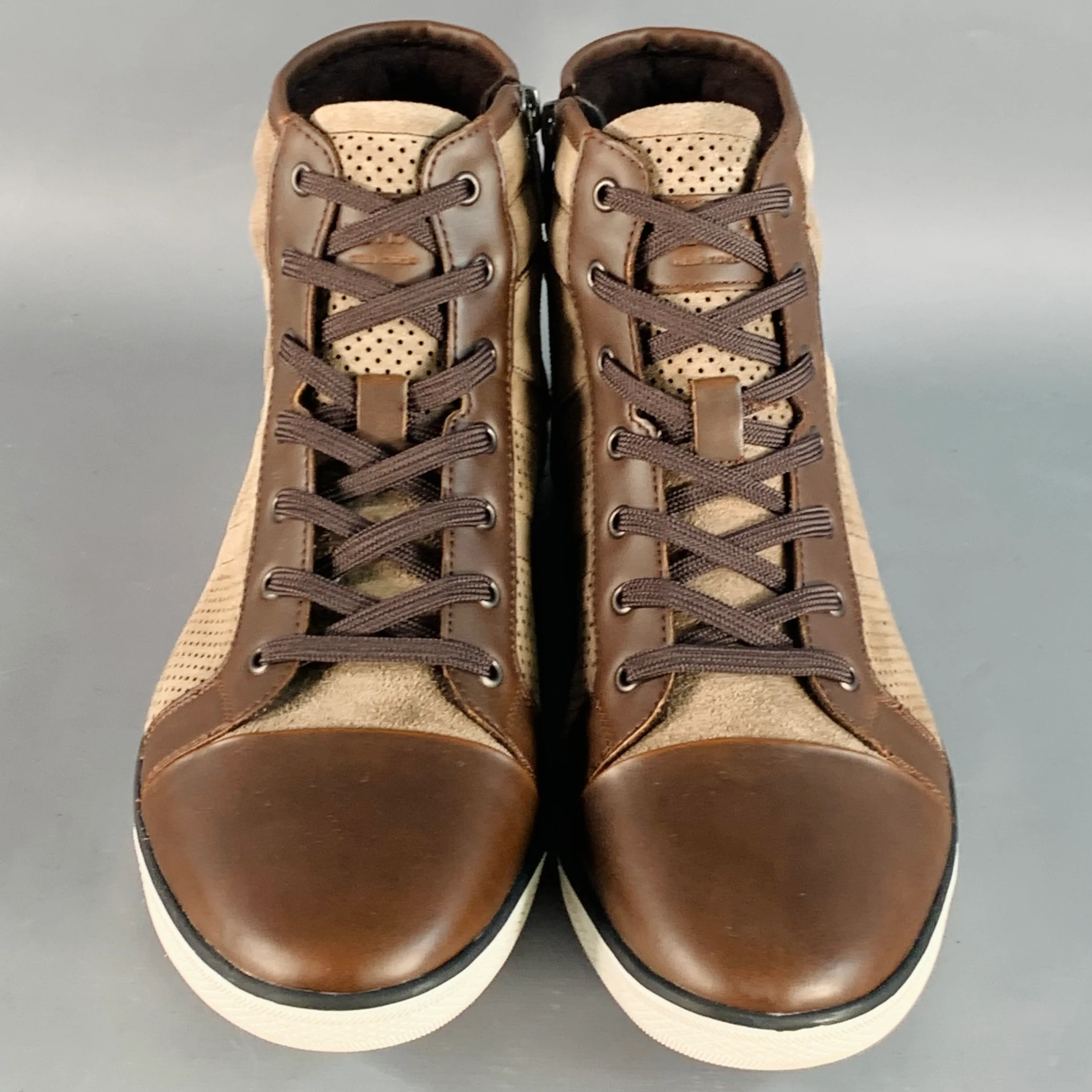 KENNETH COLE Size 9 Caden Brown Perforated Suede High Top Sneakers - Image 4