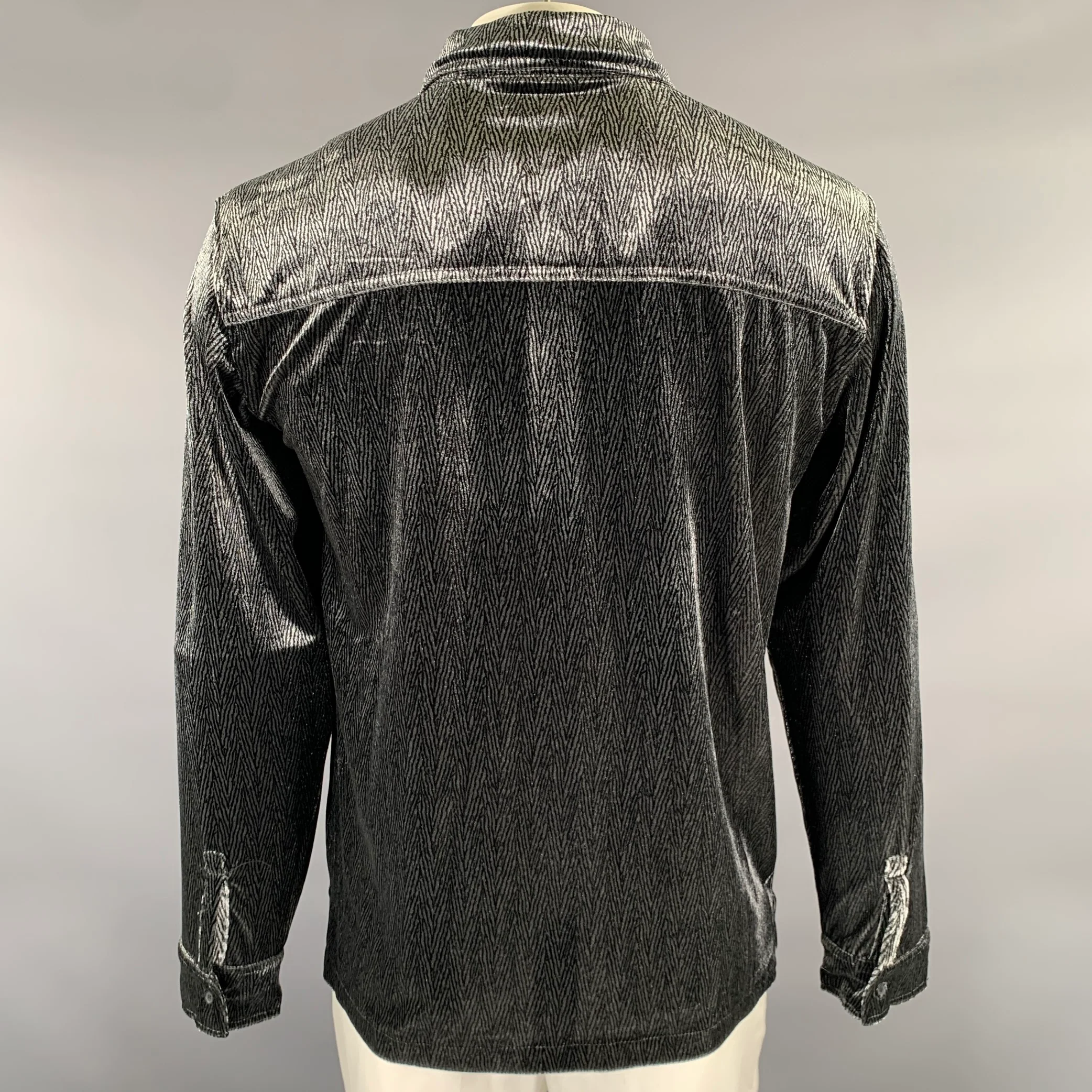 KENNETH COLE Size L Grey Black Zebra Polyester Blend Long Sleeve Shirt - Image 4