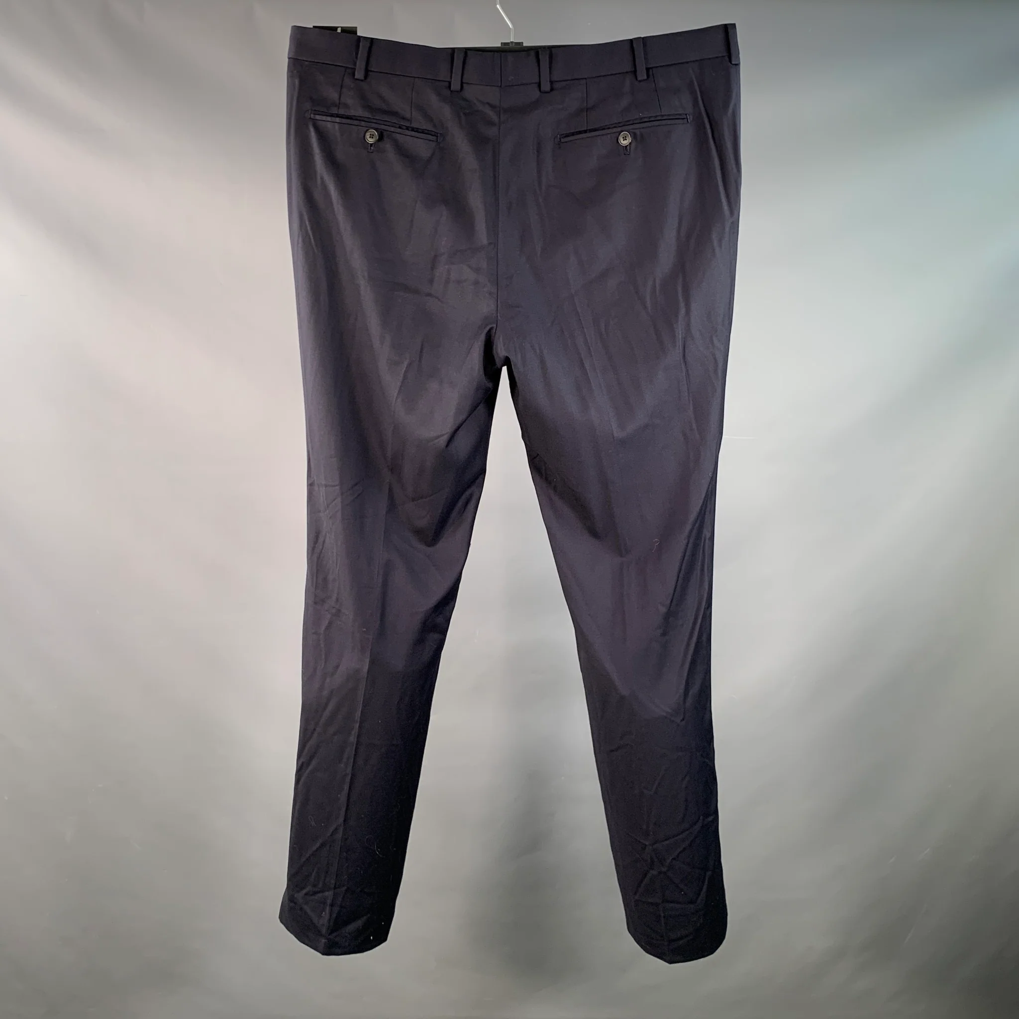 KENT & CURWEN Size 40 Navy Wool Twill Pleated Straight Dress Pants - Image 2
