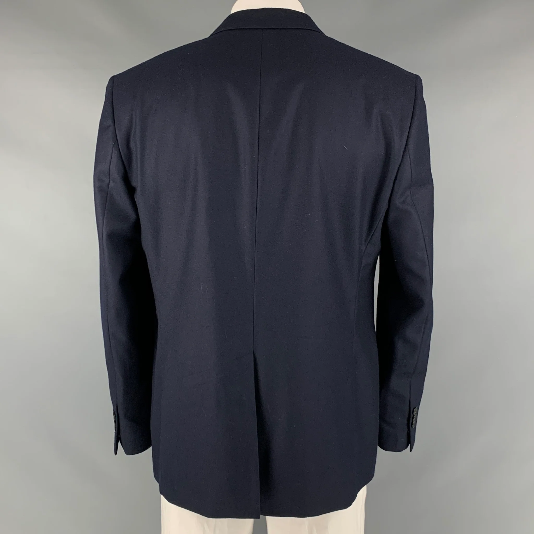 KENT CURWEN Size 46 Navy Solid Wool Notch Lapel Sport Coat - Image 3