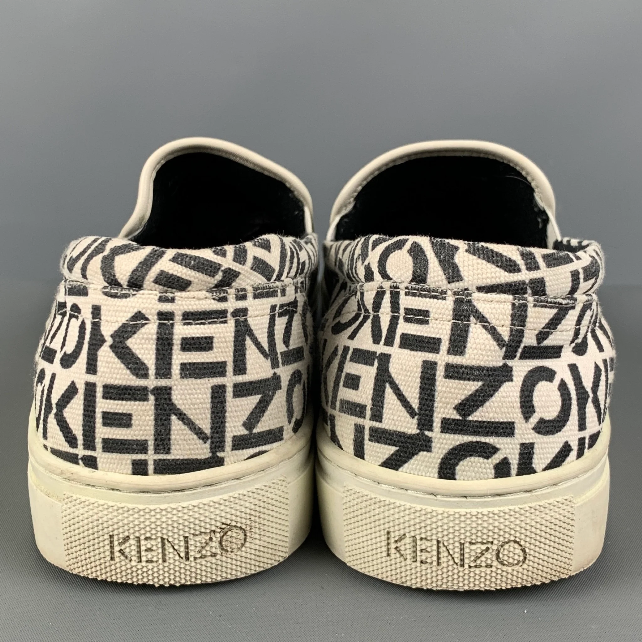 KENZO Size 10 White Black Logo Canvas Slip On Sneakers - Image 3