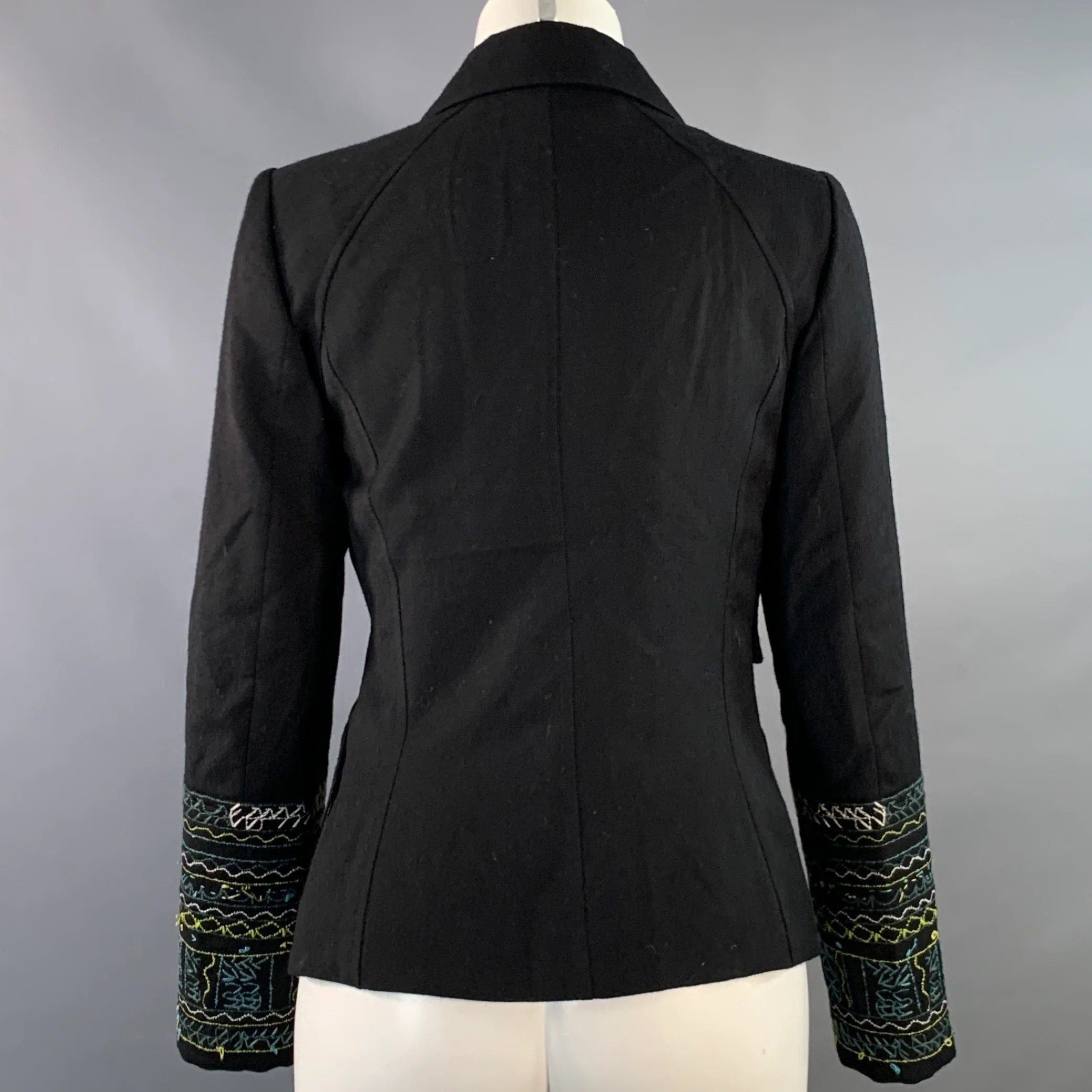 KENZO Size 4 Black Multi Color Wool Embroidered Jacket Blazer - Image 4