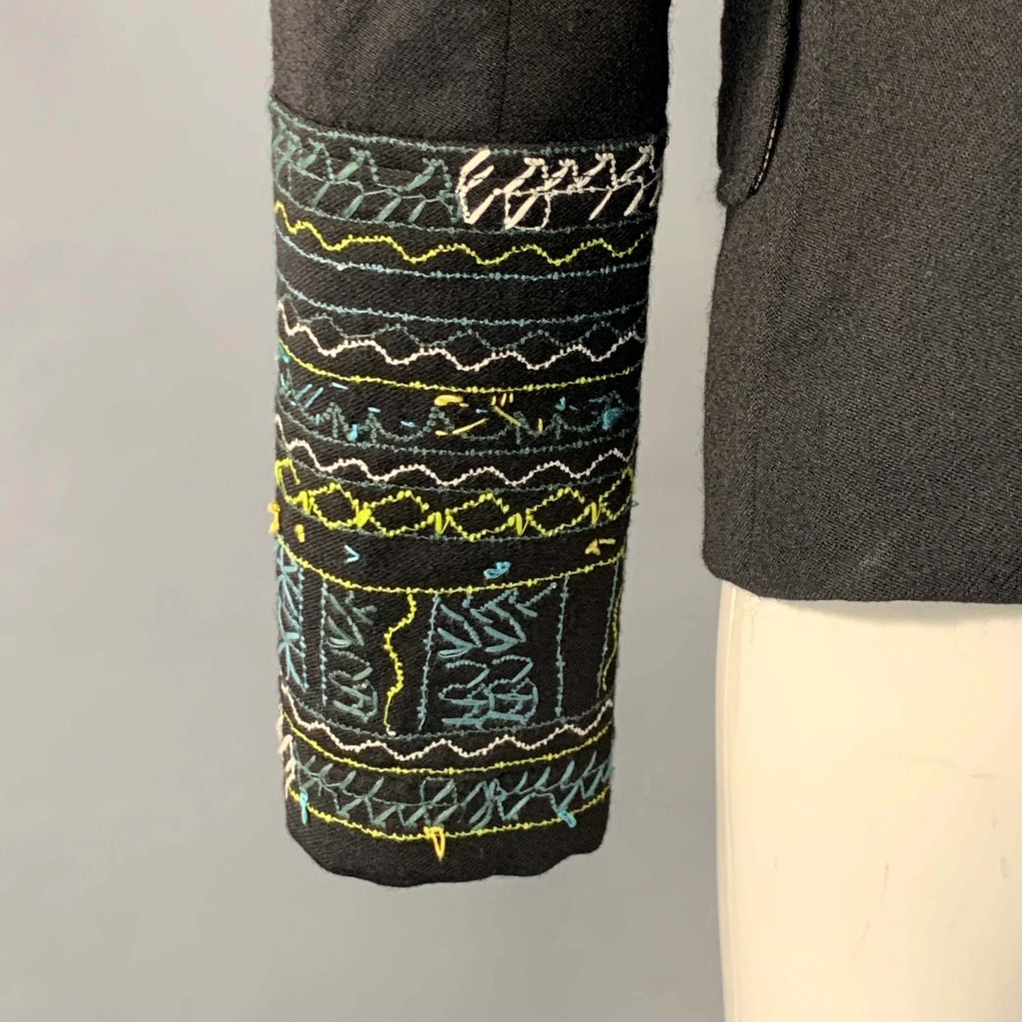 KENZO Size 4 Black Multi Color Wool Embroidered Jacket Blazer - Image 5
