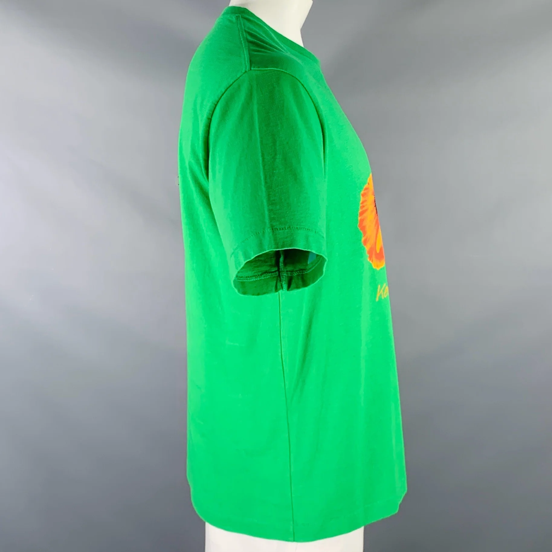 KENZO Size L Green Orange Poppy Graphic Cotton Crew Neck T-shirt - Image 3