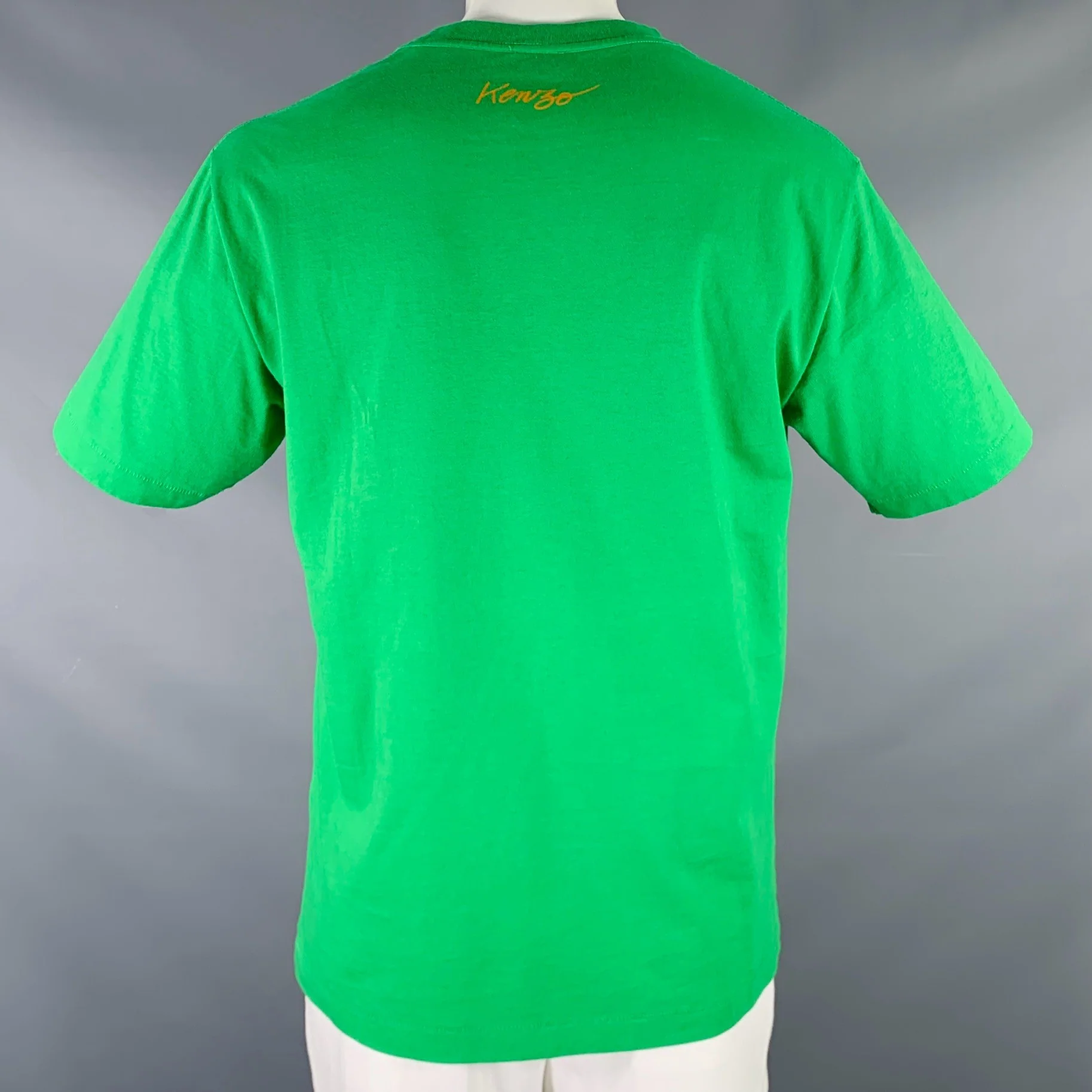 KENZO Size L Green Orange Poppy Graphic Cotton Crew Neck T-shirt - Image 4