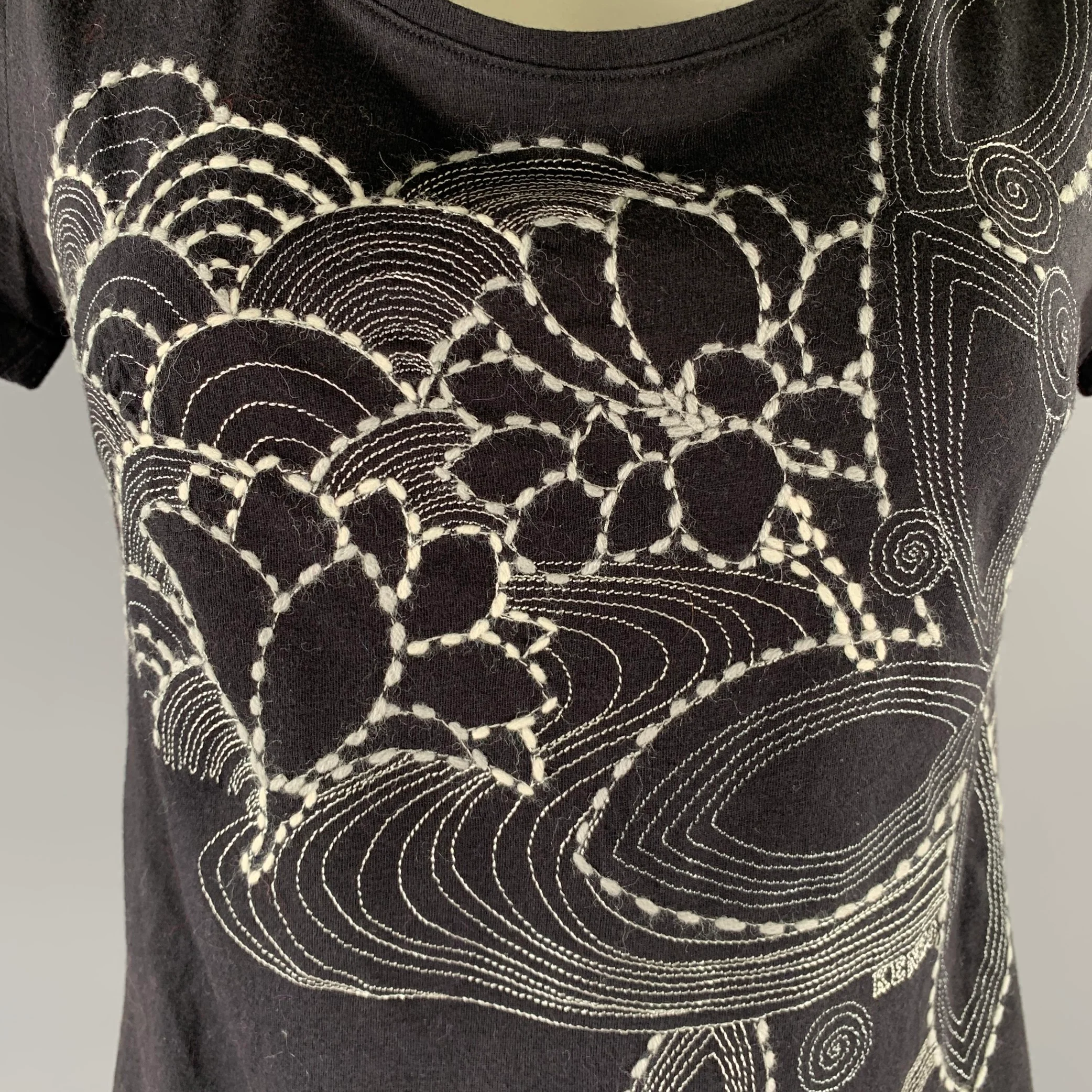 KENZO Size M Black White Cotton Embroidered T Shirt - Image 2