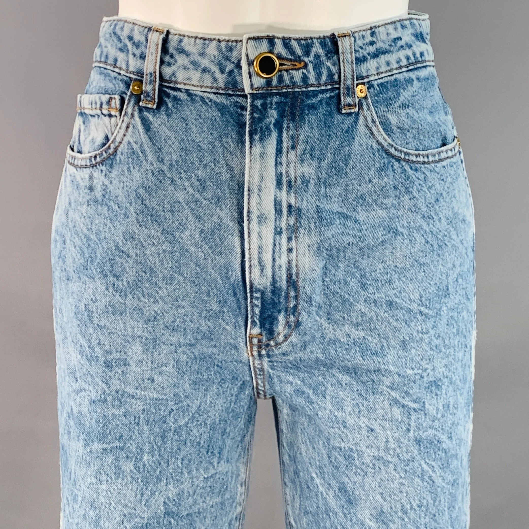 KHAITE Size 27 Danielle Blue Cotton Washed High Waisted Straight Jeans - Image 2