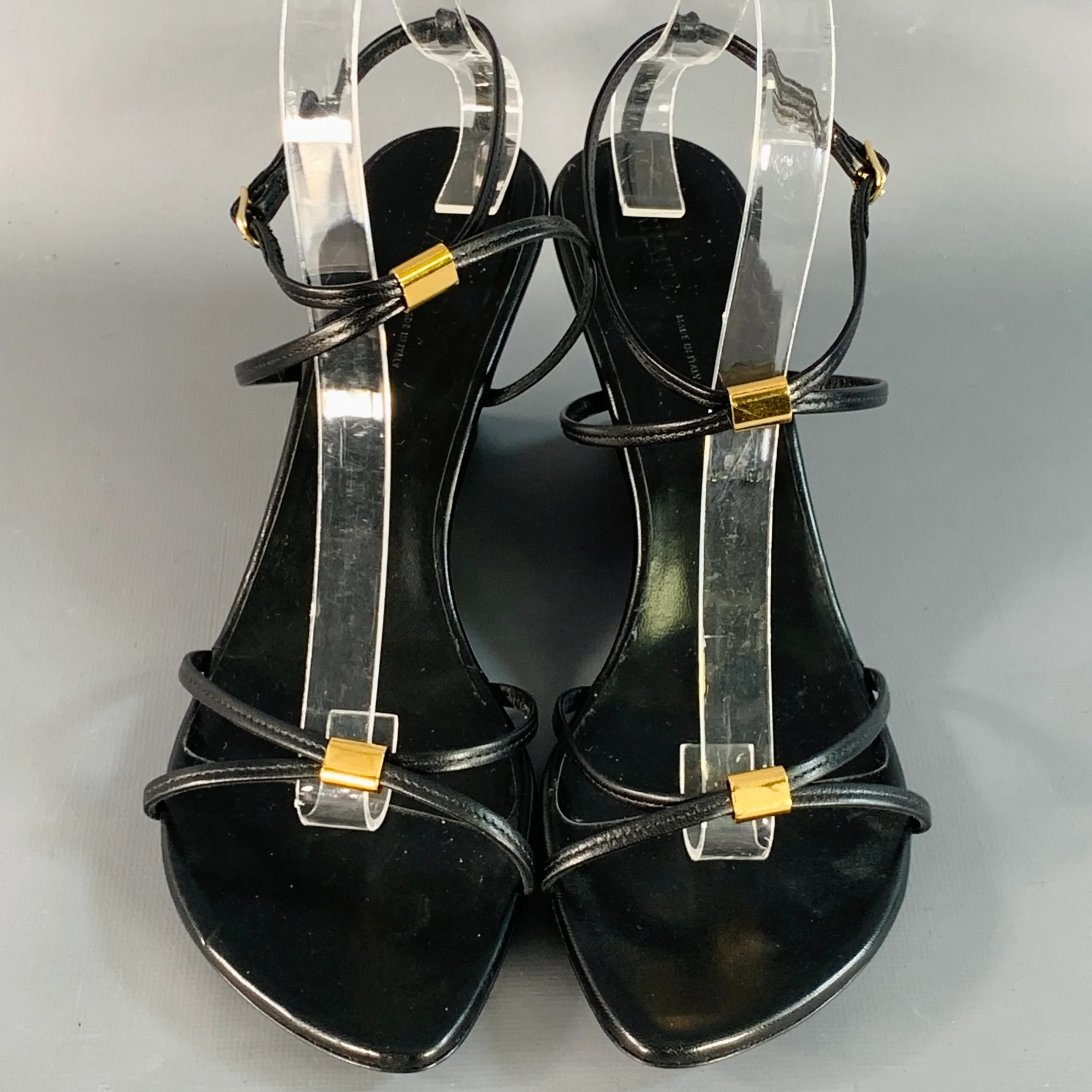 KHAITE Size 9.5 Seneca Black Gold Leather Straps Wedge Sandals - Image 4