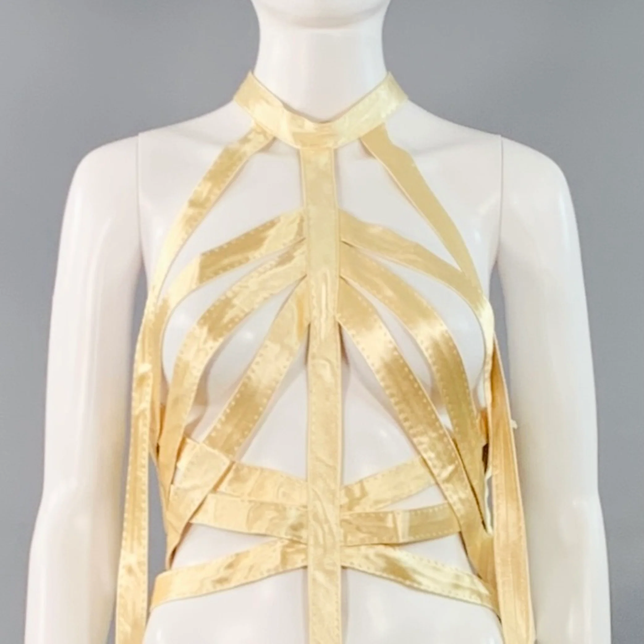 KHAITE Size M Sukey Gold Viscose Satin Straps Harness Dress Top - Image 2