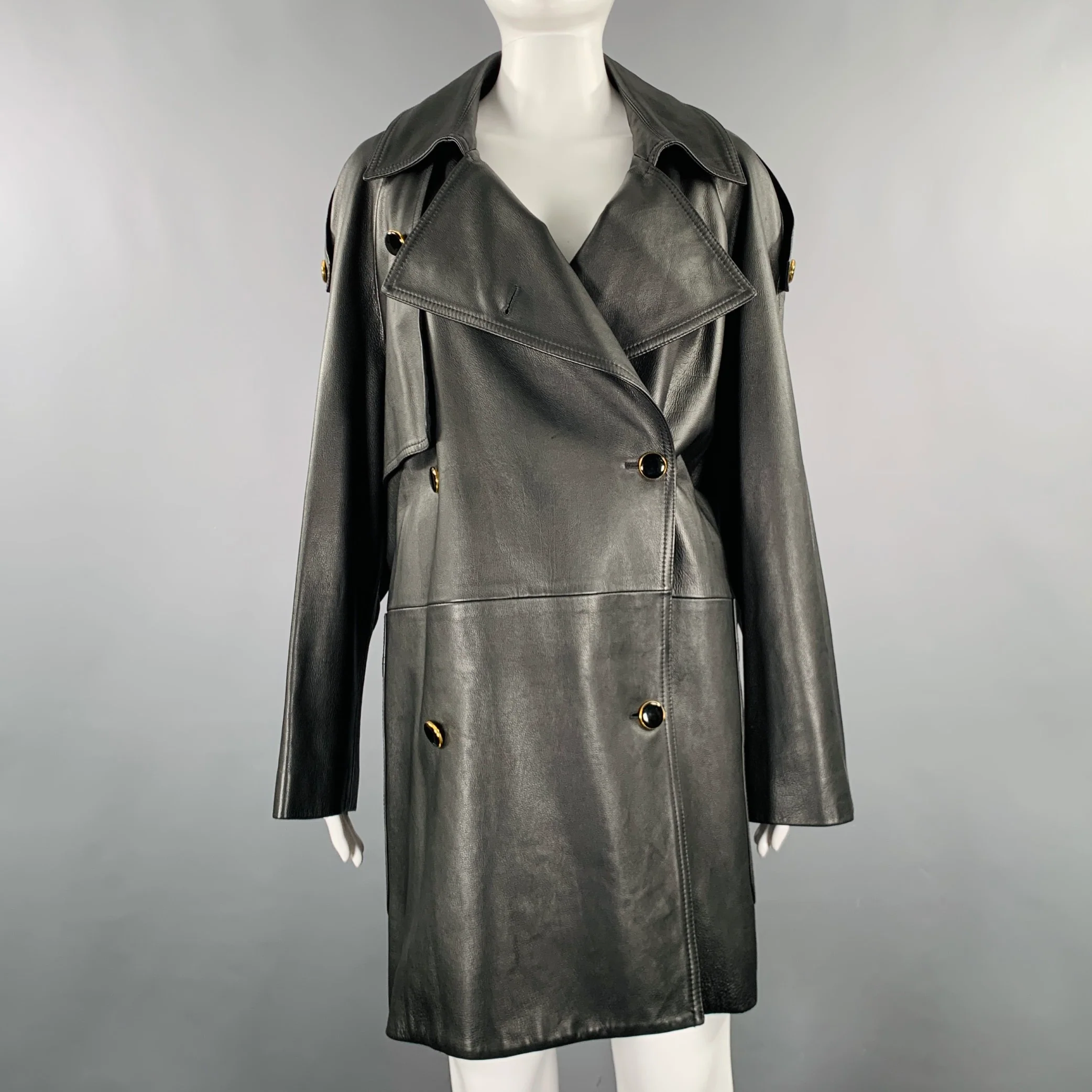 KHAITE Size S -The Eden- Black Gold Leather Calfskin Trench Coat