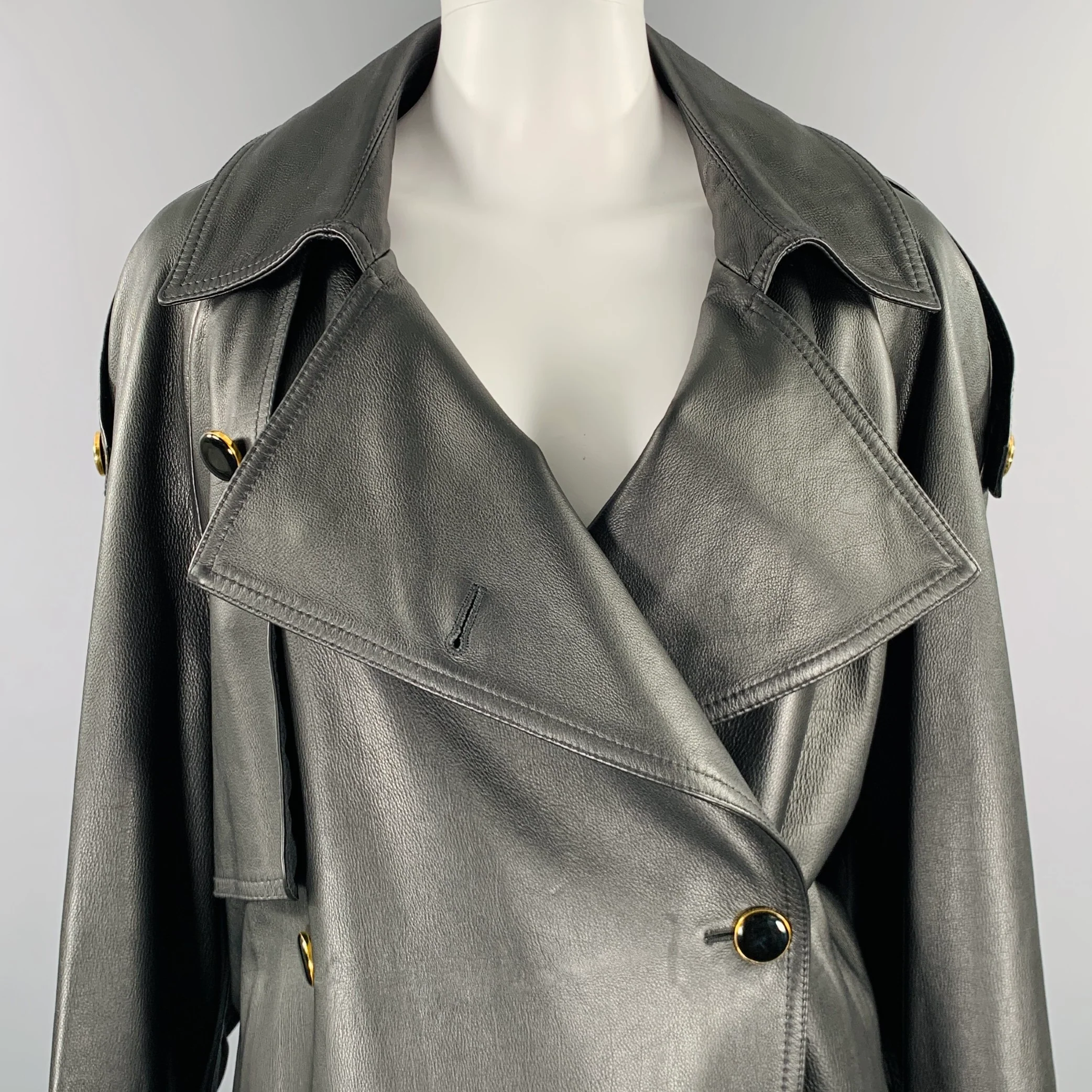KHAITE Size S -The Eden- Black Gold Leather Calfskin Trench Coat - Image 2
