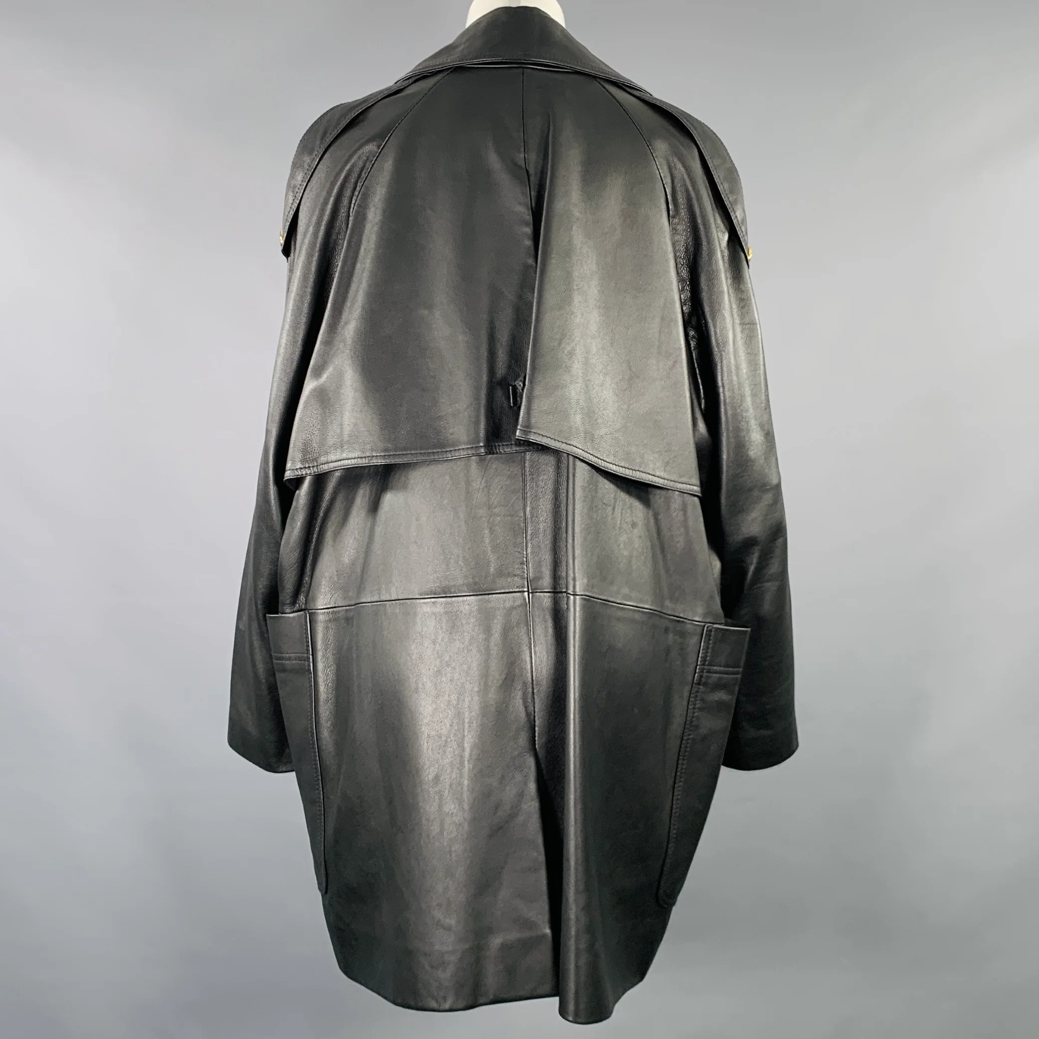 KHAITE Size S The Eden Black Leather Calfskin Trench Coat - Image 4