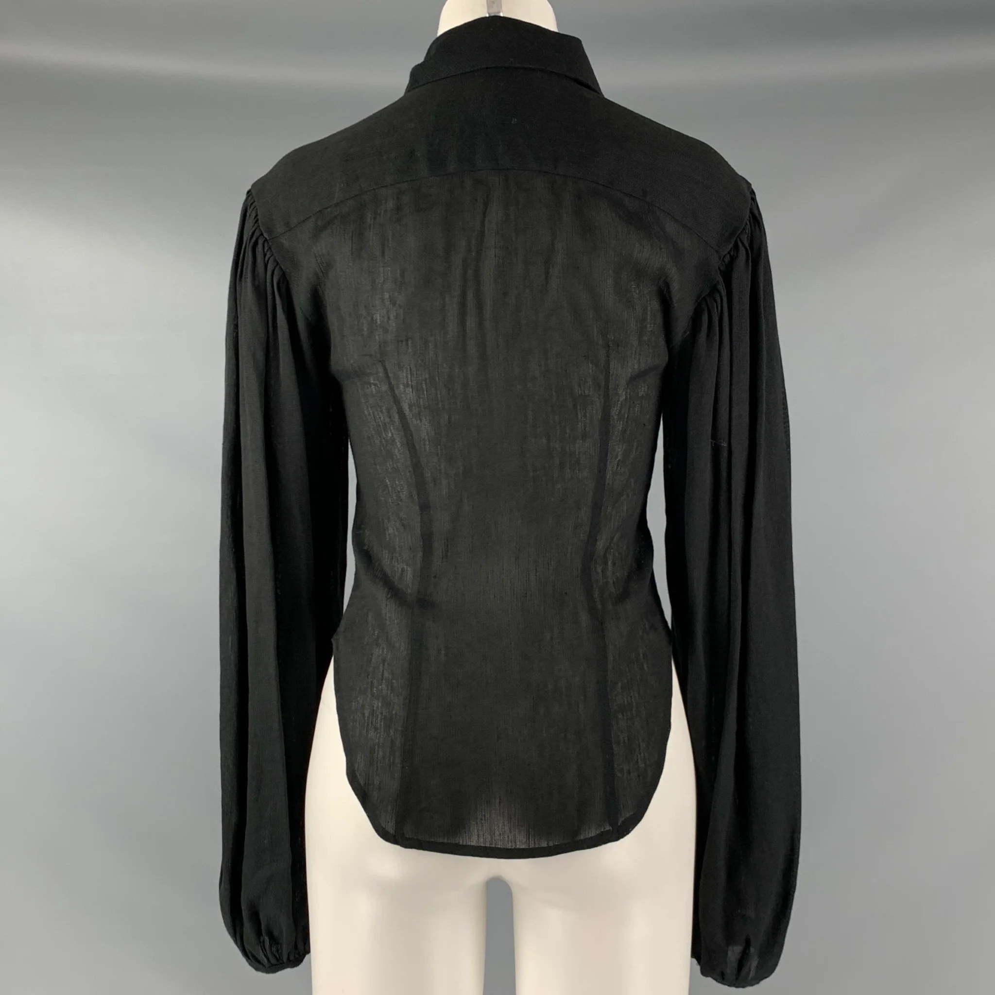 KHAITE Size XS Black Linen Viscose Pointed Collar Casual Top - Image 3