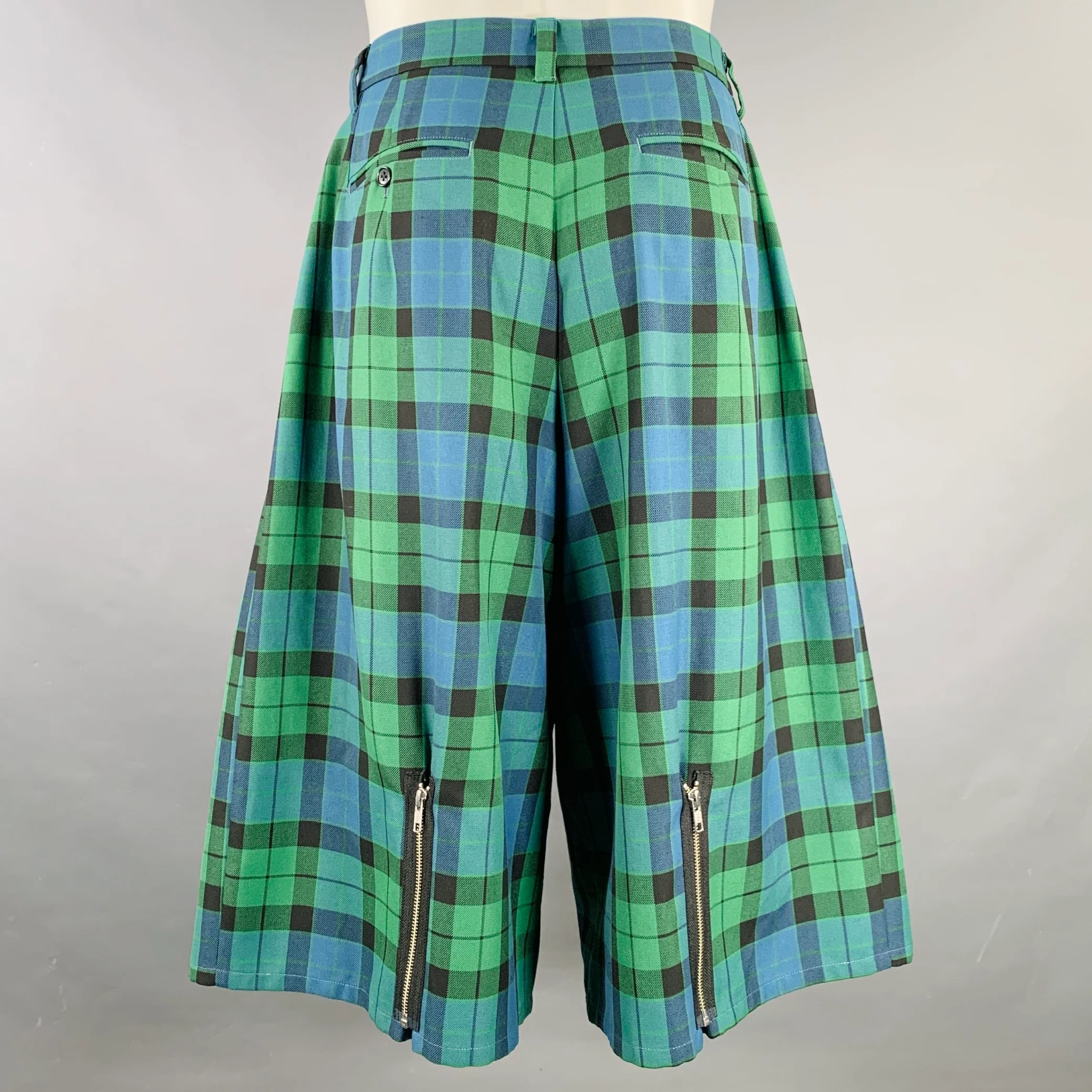 KIDILL AW22 Size 36 Green Blue Black Plaid Oversized Polyester Blend Shorts Suit - Image 6