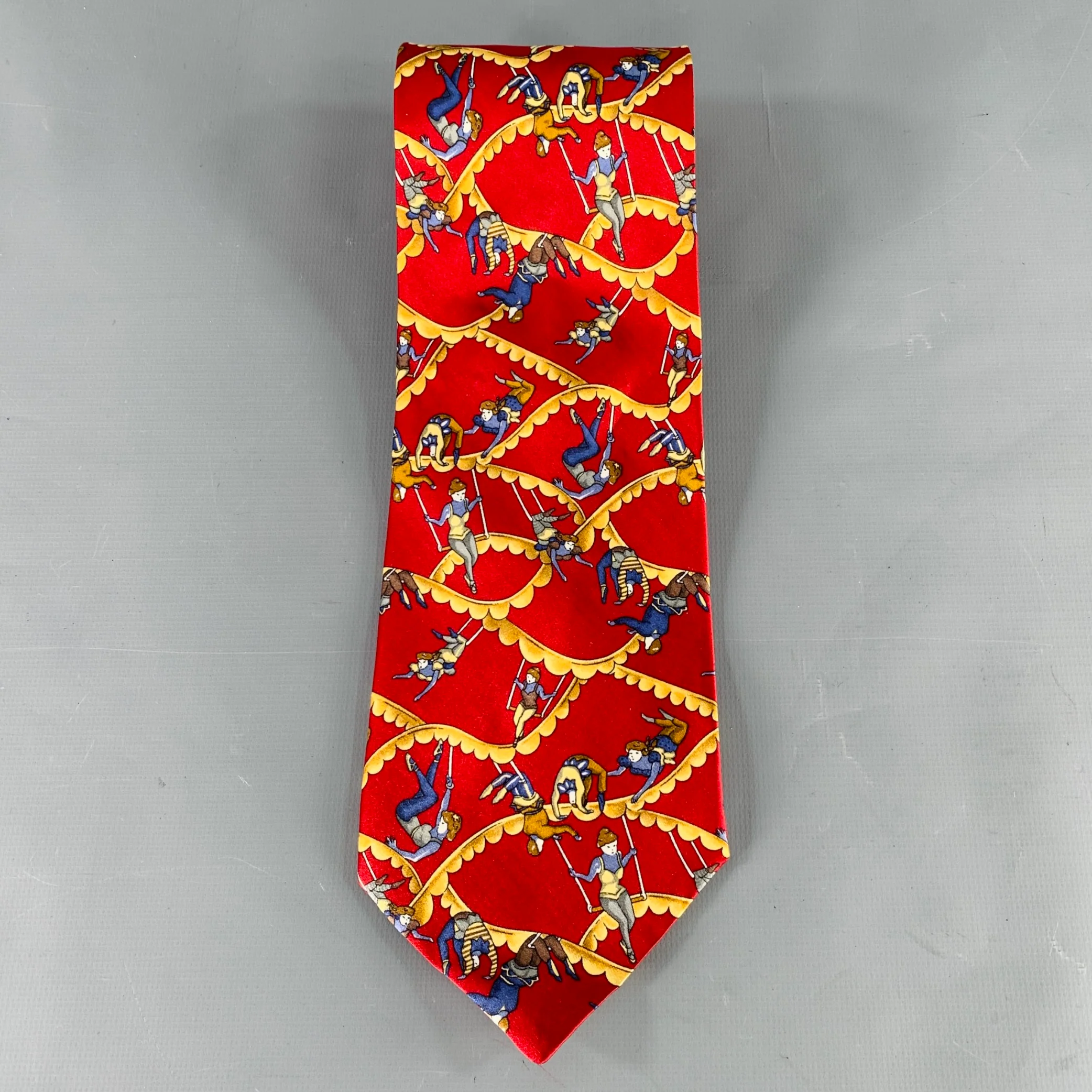 KIESELSTEIN-CORD Red Yellow Blue Trapeze Figures Silk Tie - Image 2