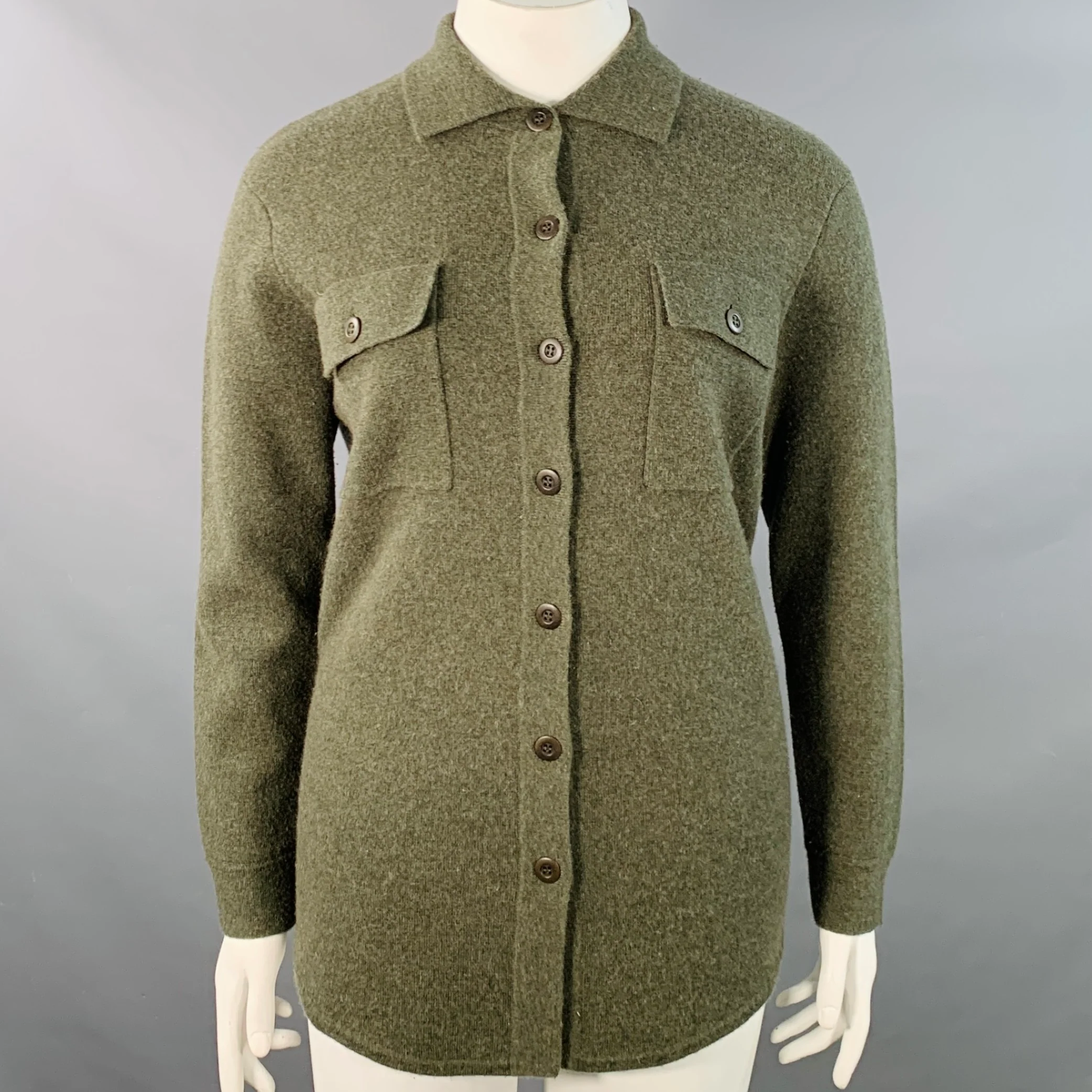 KINROSS Size L Green Olive Cashmere Shirt Jacket Cardigan
