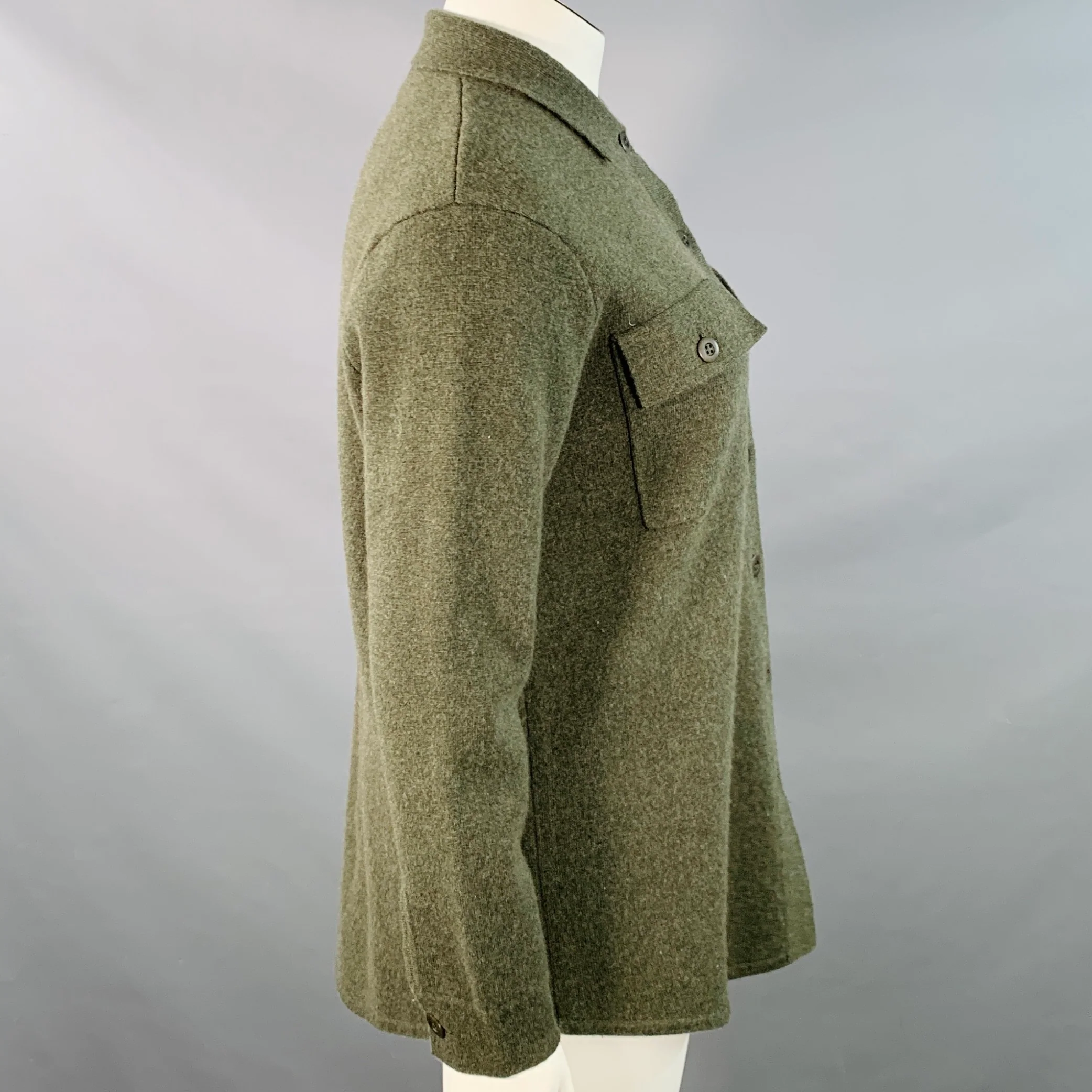 KINROSS Size L Green Olive Cashmere Shirt Jacket Cardigan - Image 2