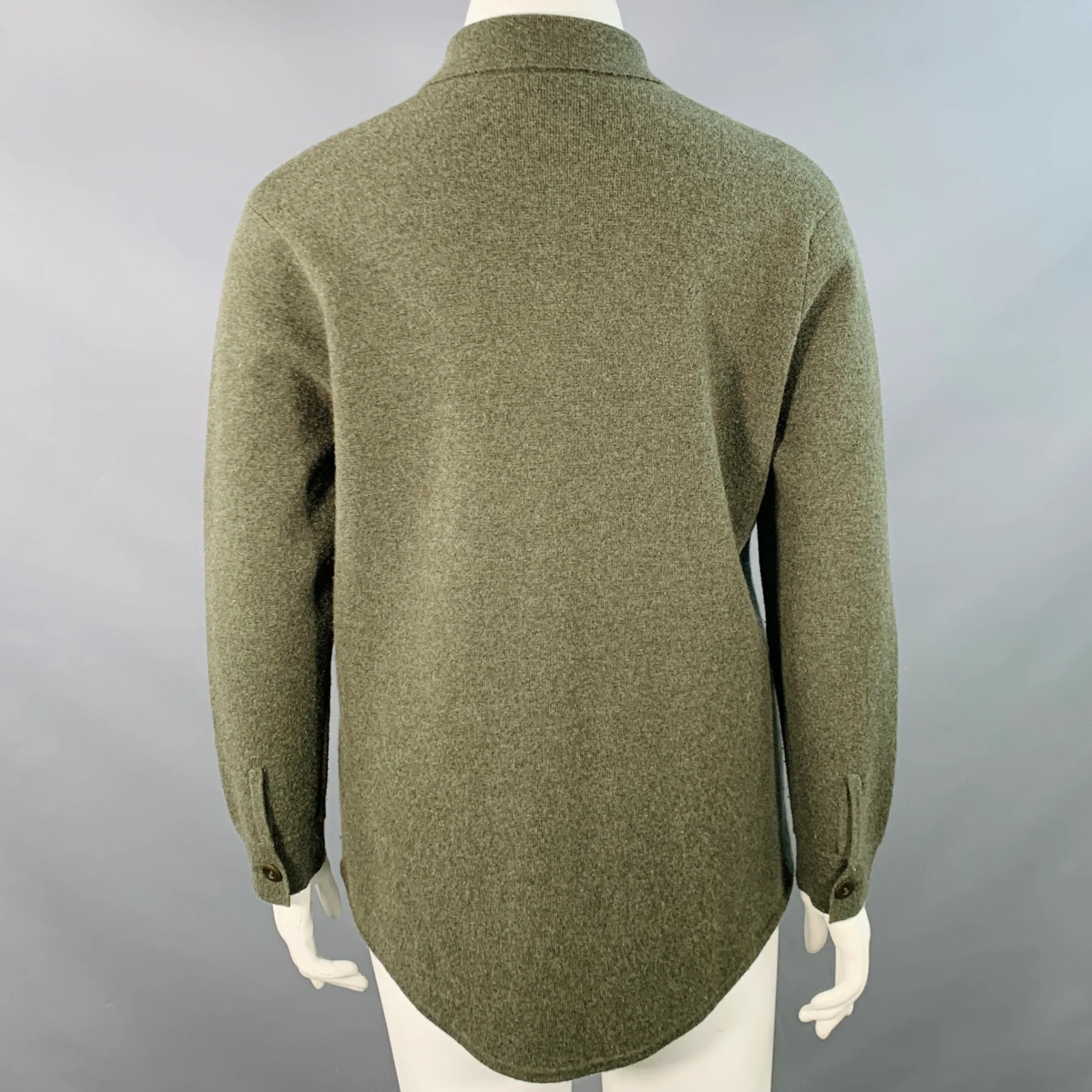 KINROSS Size L Green Olive Cashmere Shirt Jacket Cardigan - Image 3