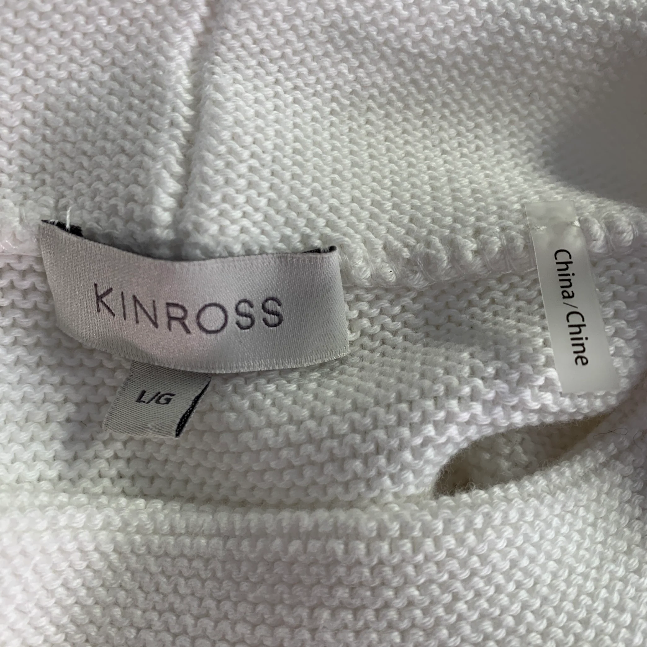 KINROSS Size L Loden White Cotton Garter Stitch Knit Mock Neck Sweater - Image 4