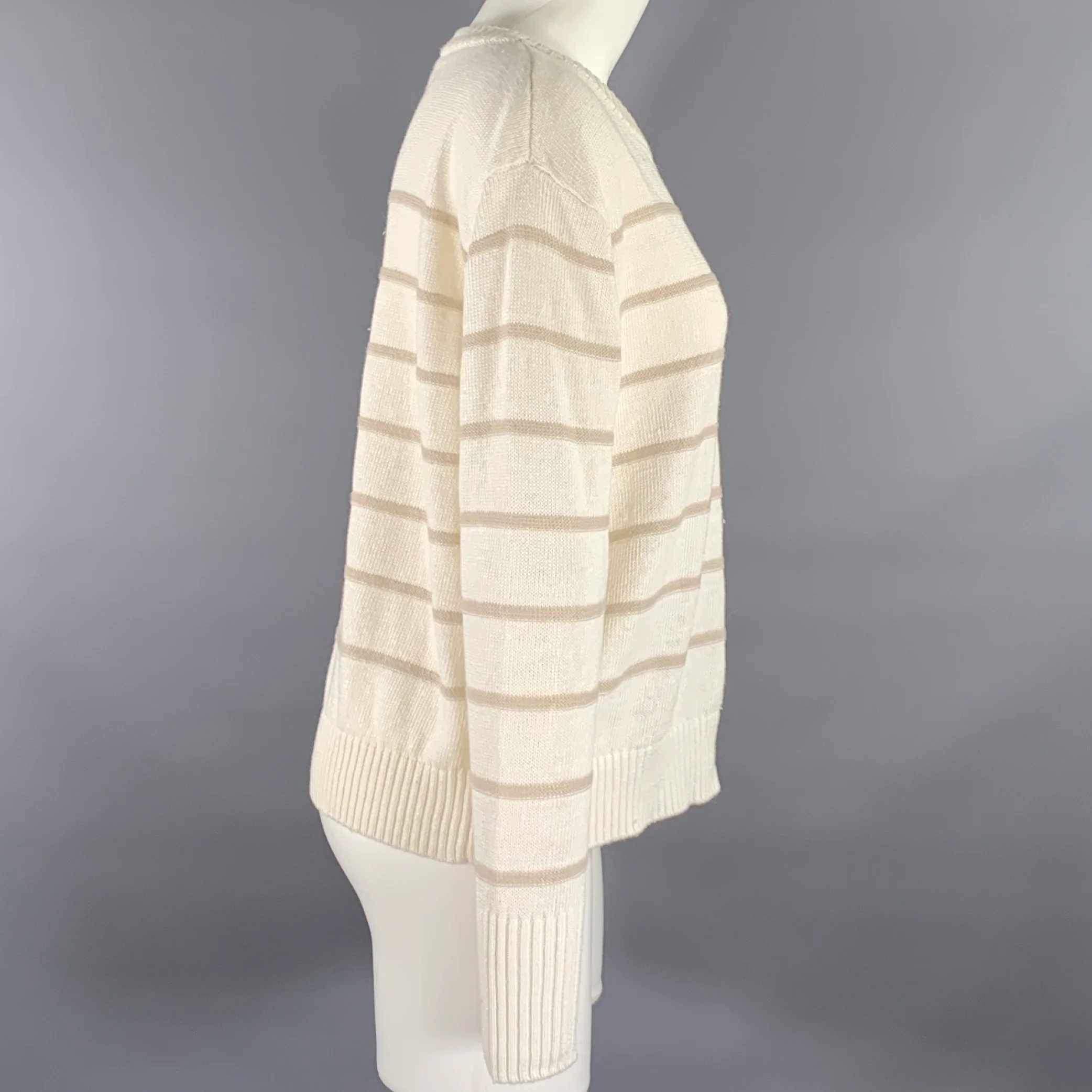 KINROSS Size M Cream Tan Linen Stripe Pull On Sweater - Image 2