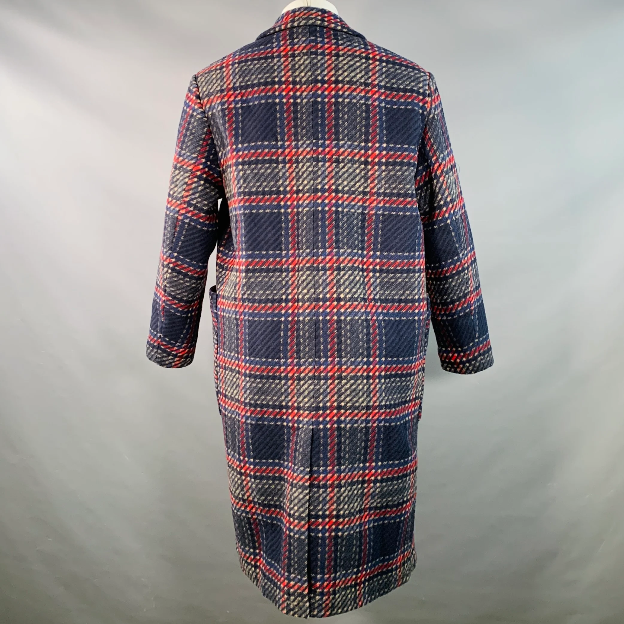 KITH Size M Navy Red Beige Plaid Wool Blend Double Breasted Coat - Image 5