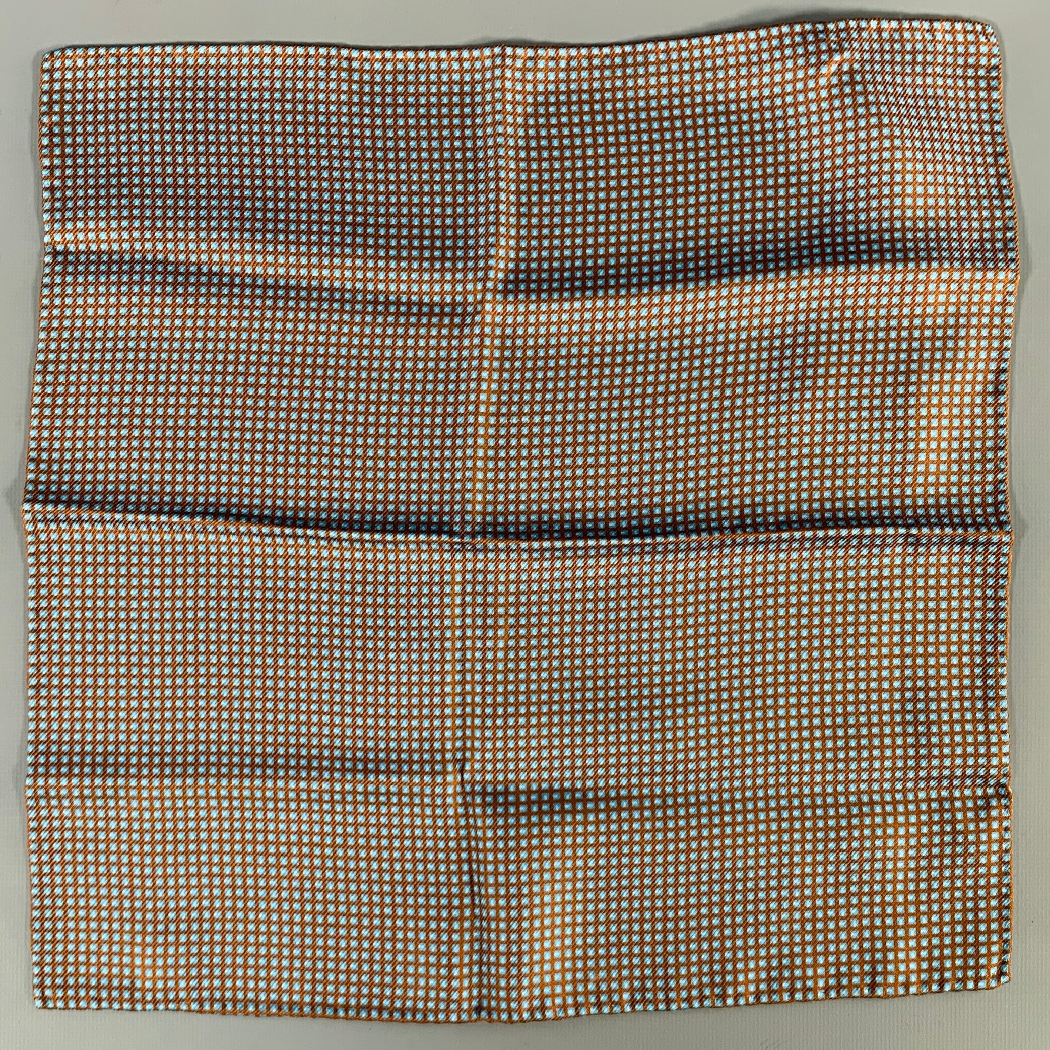 KITON Brown Blue Squares Silk Pocket Square