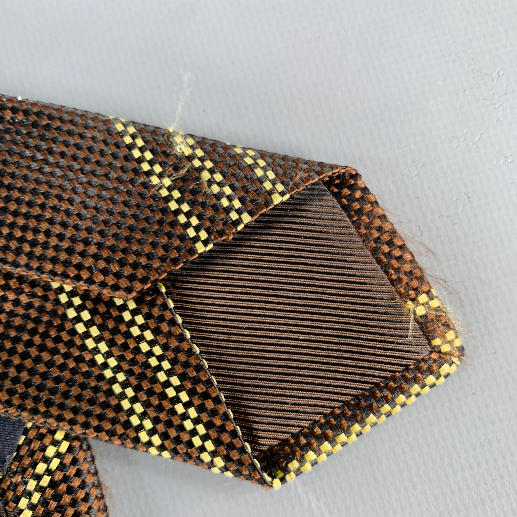 KITON Brown Yellow Diagonal Stripe Silk Tie - Image 5
