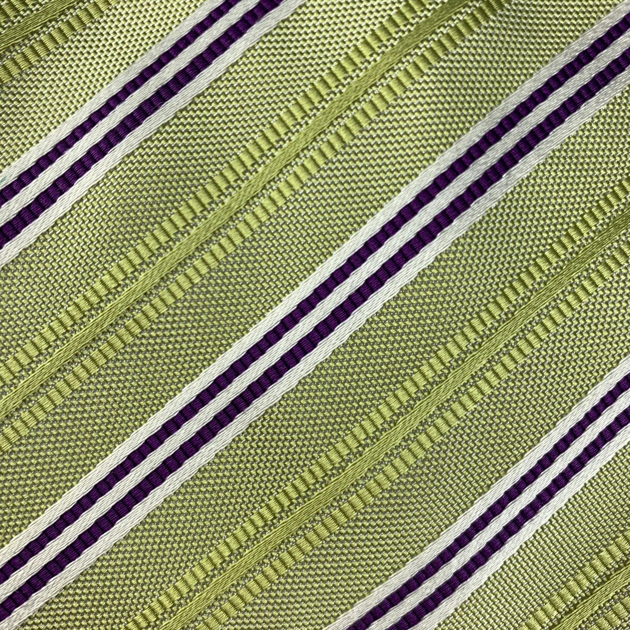 KITON Green & Purple Diagonal Stripe Tie - Image 3