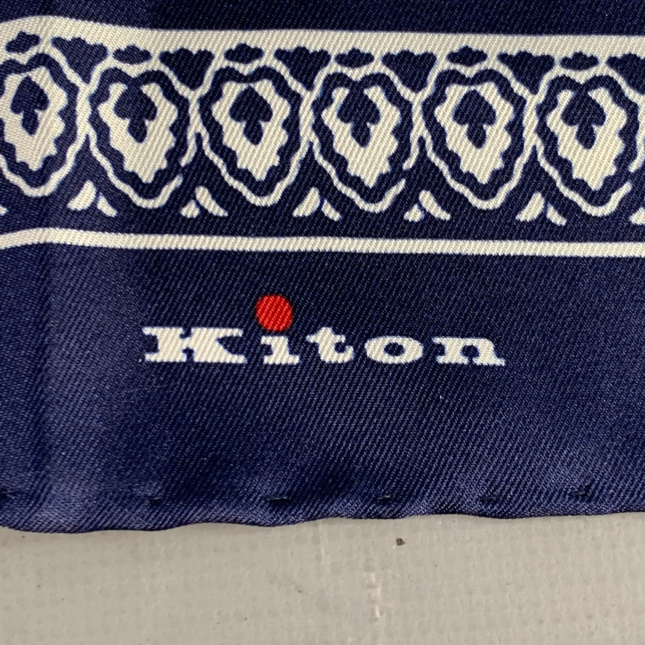 KITON Navy White Paisley Silk Pocket Square - Image 2
