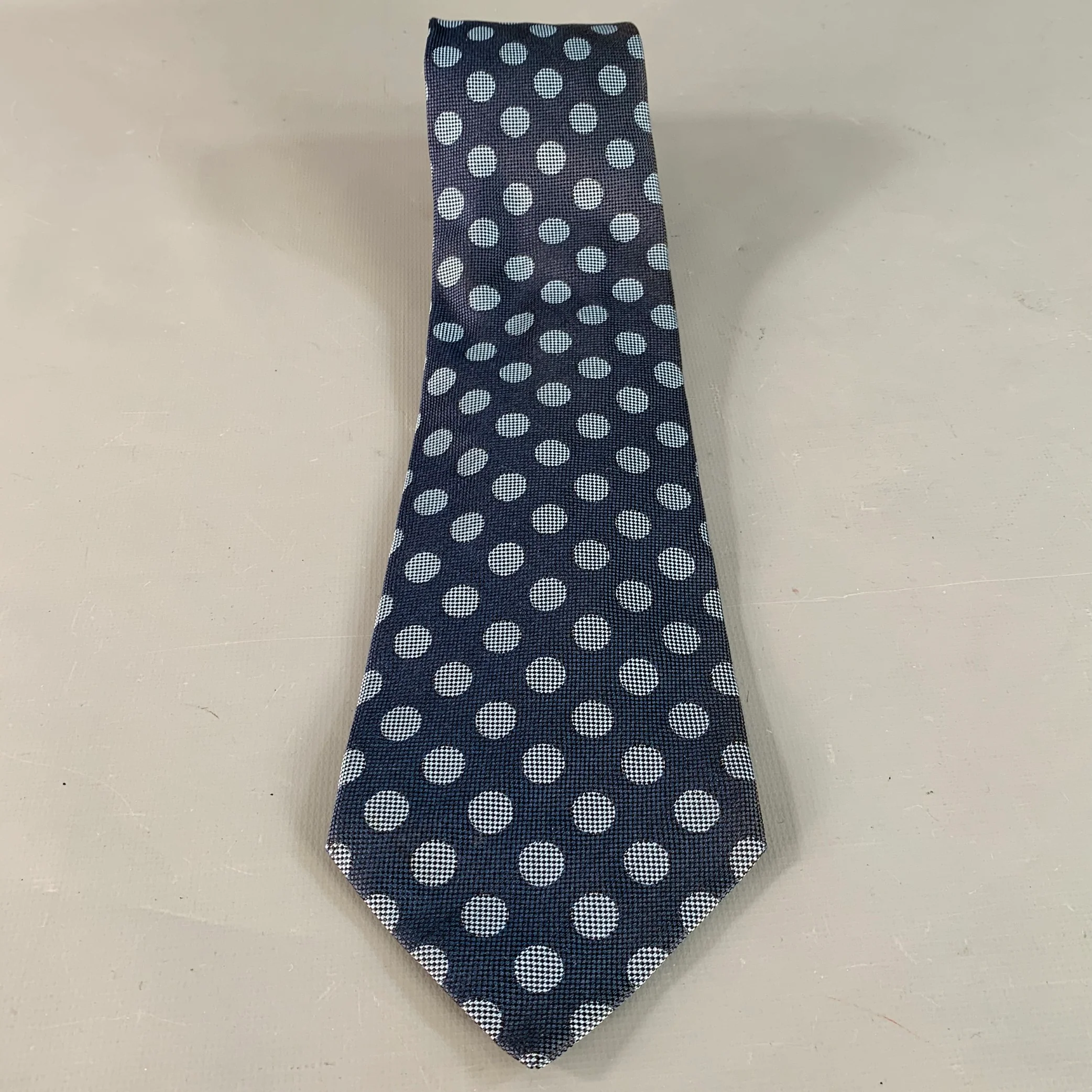 KITON One Size Navy Blue Polka Dot Jacquard Silk Tie - Image 2