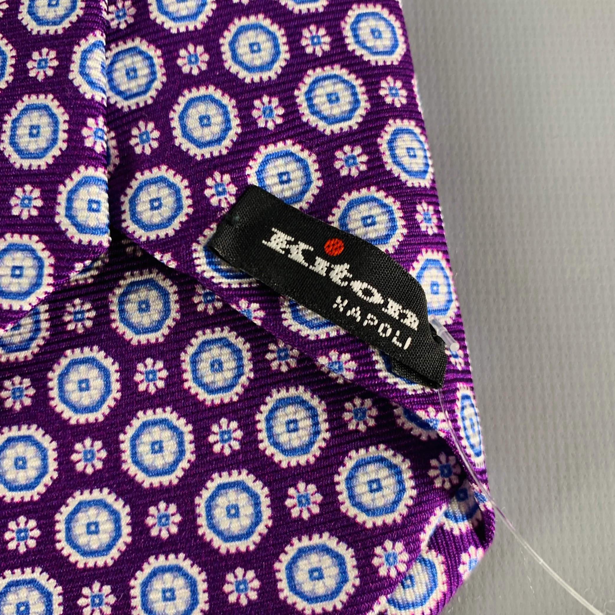 KITON Purple Blue Abstract Floral Tie - Image 3