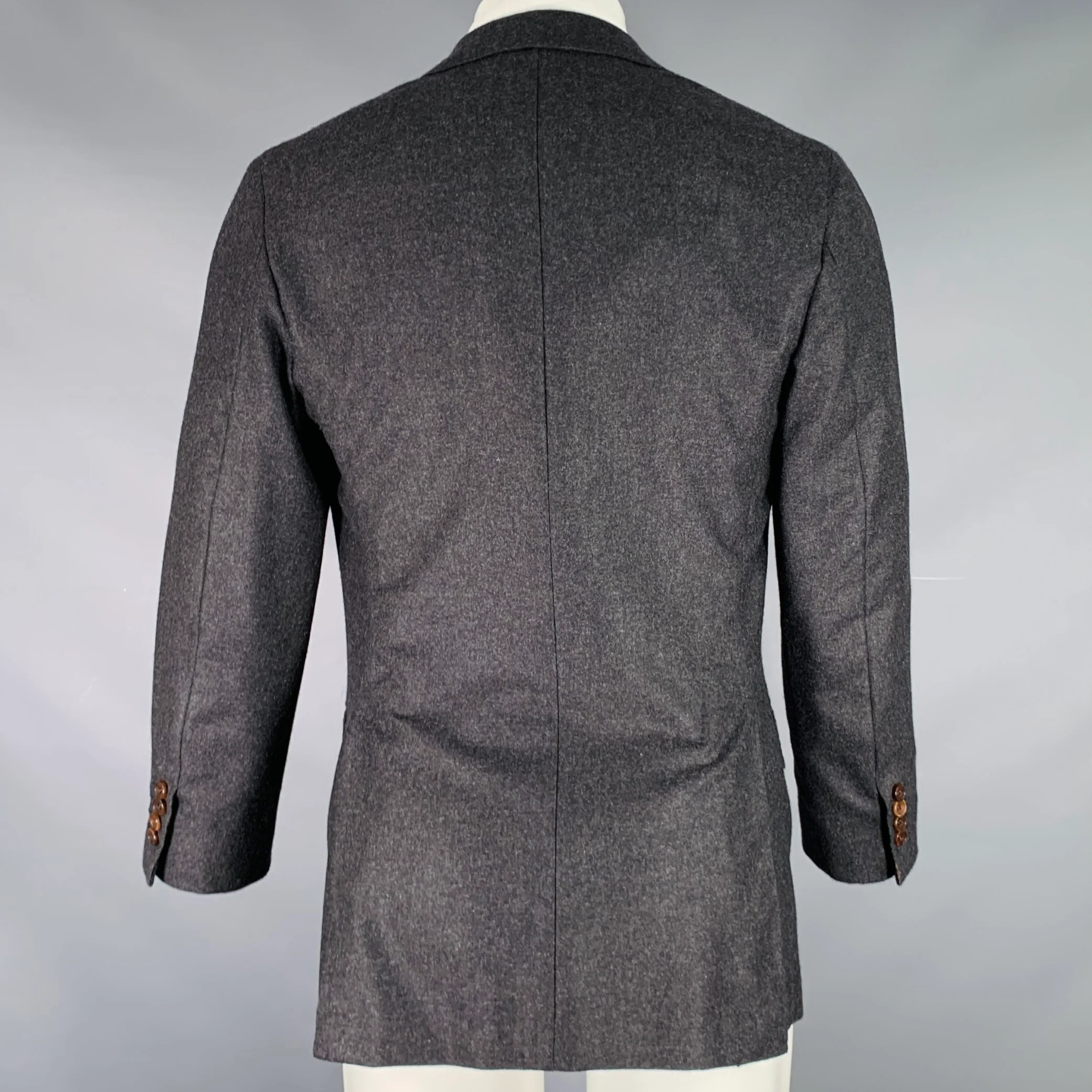 KITON Size 36 Heather Charcoal Grey Cashmere Notch Lapel Sport Coat - Image 3