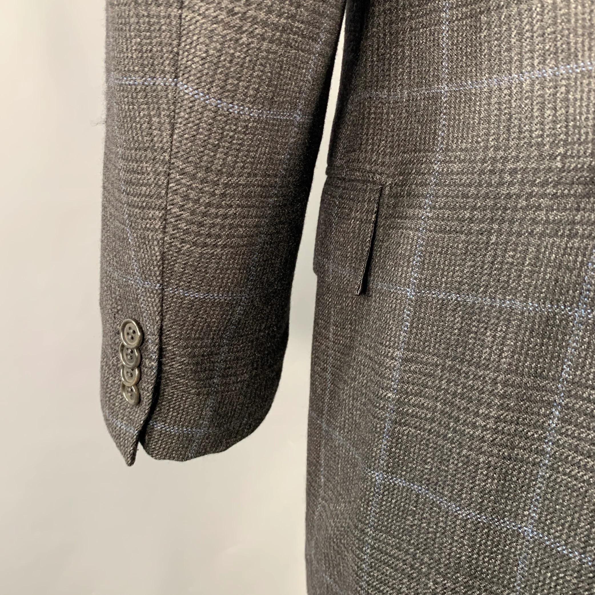 KITON Size 40 Grey Blue Window Pane Cashmere Notch Lapel Sport Coat - Image 4