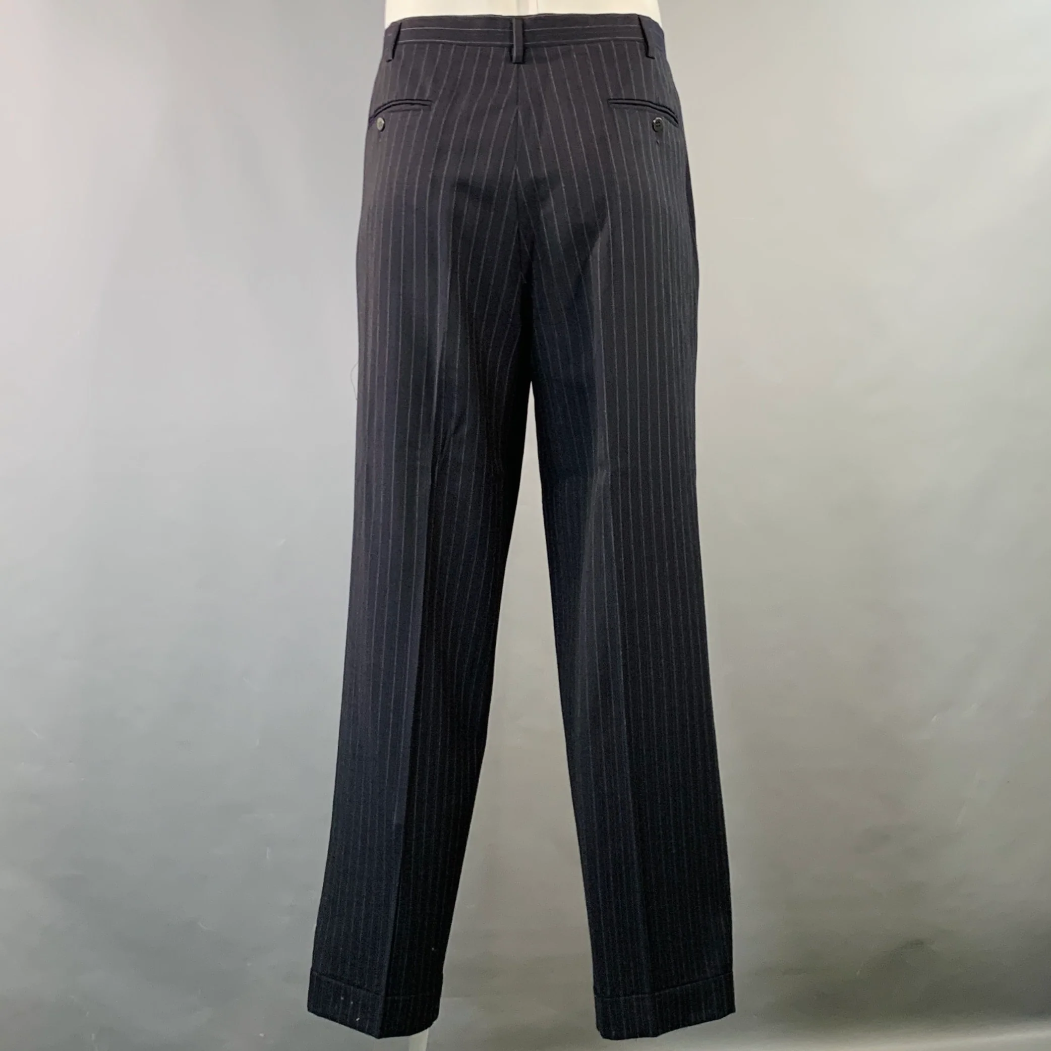 KITON Size 42 Regular Navy Grey Pinstripe Wool Notch Lapel Suit - Image 6