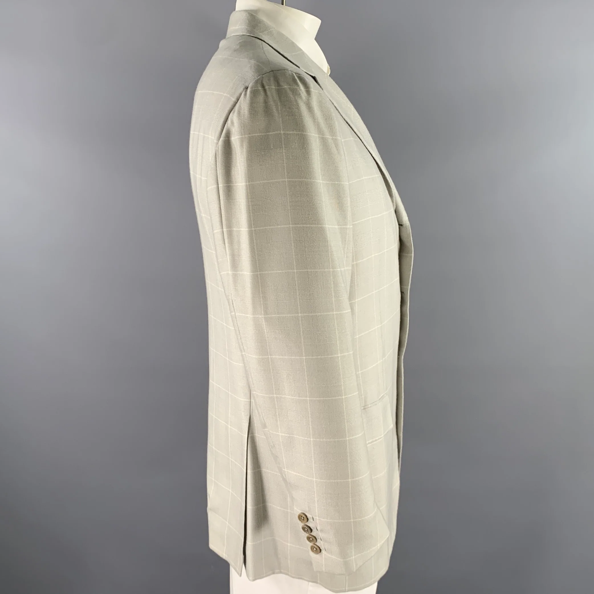 KITON Size 45 Grey Window Pane Cashmere Notch Lapel Sport Coat - Image 3